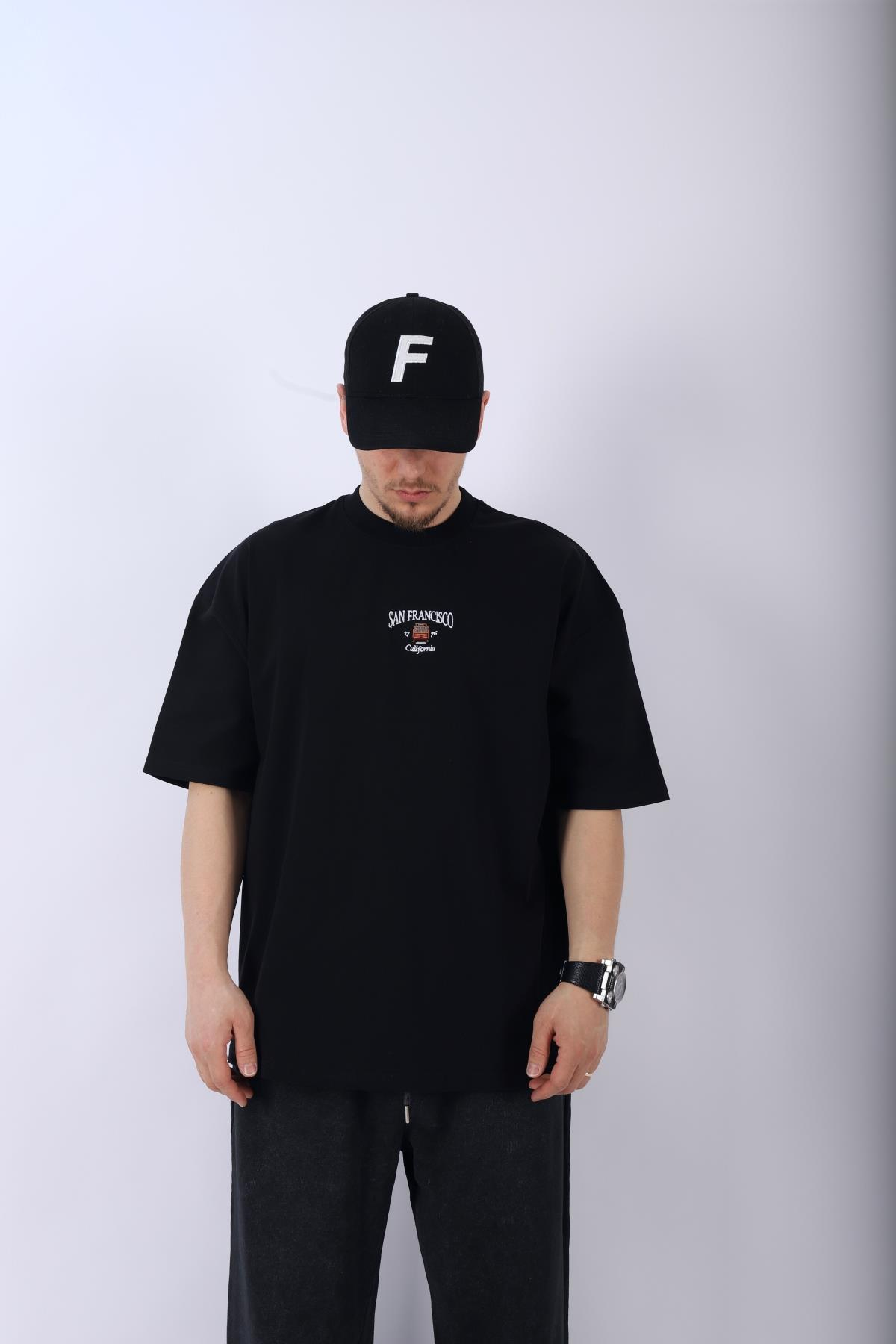 San Francisco Baskılı Siyah Oversize Tshirt T961