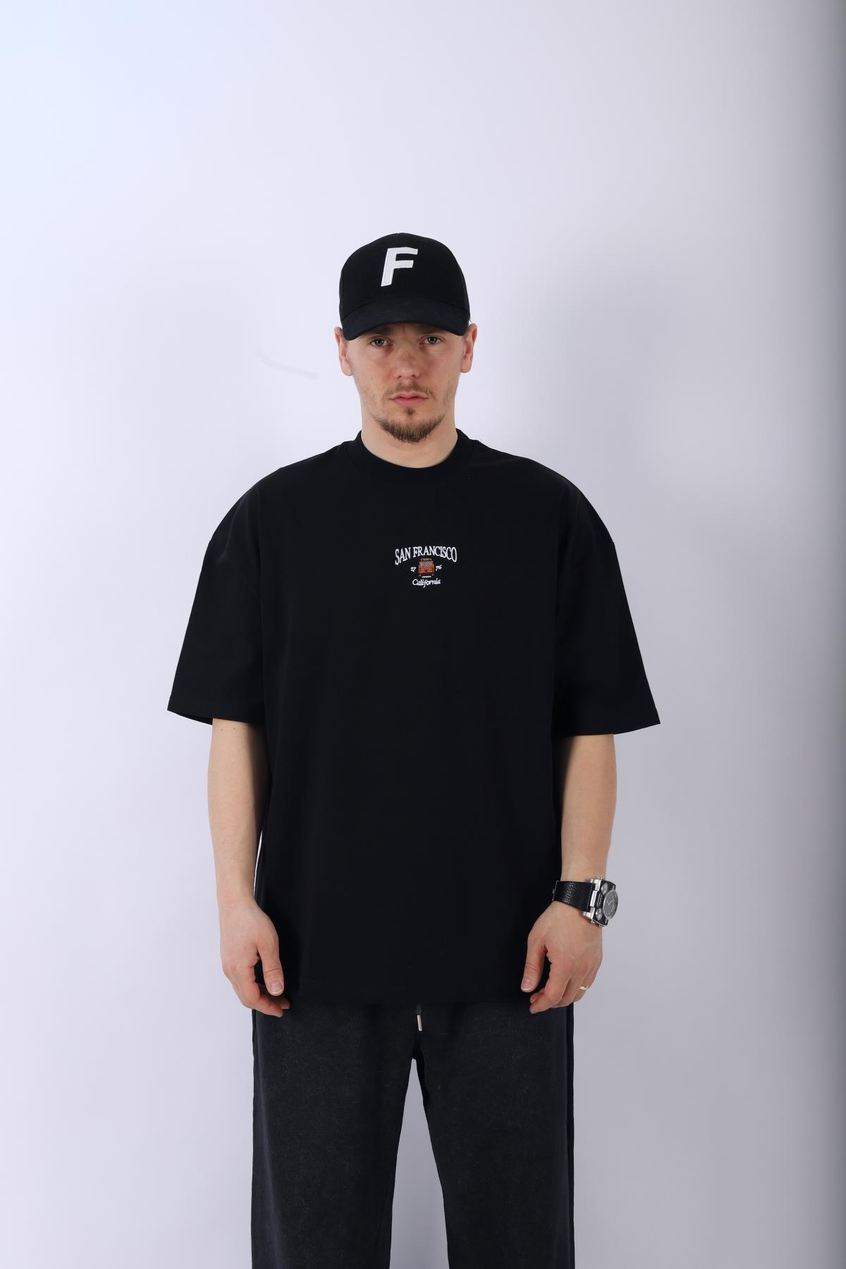 San Francisco Baskılı Siyah Oversize Tshirt T961