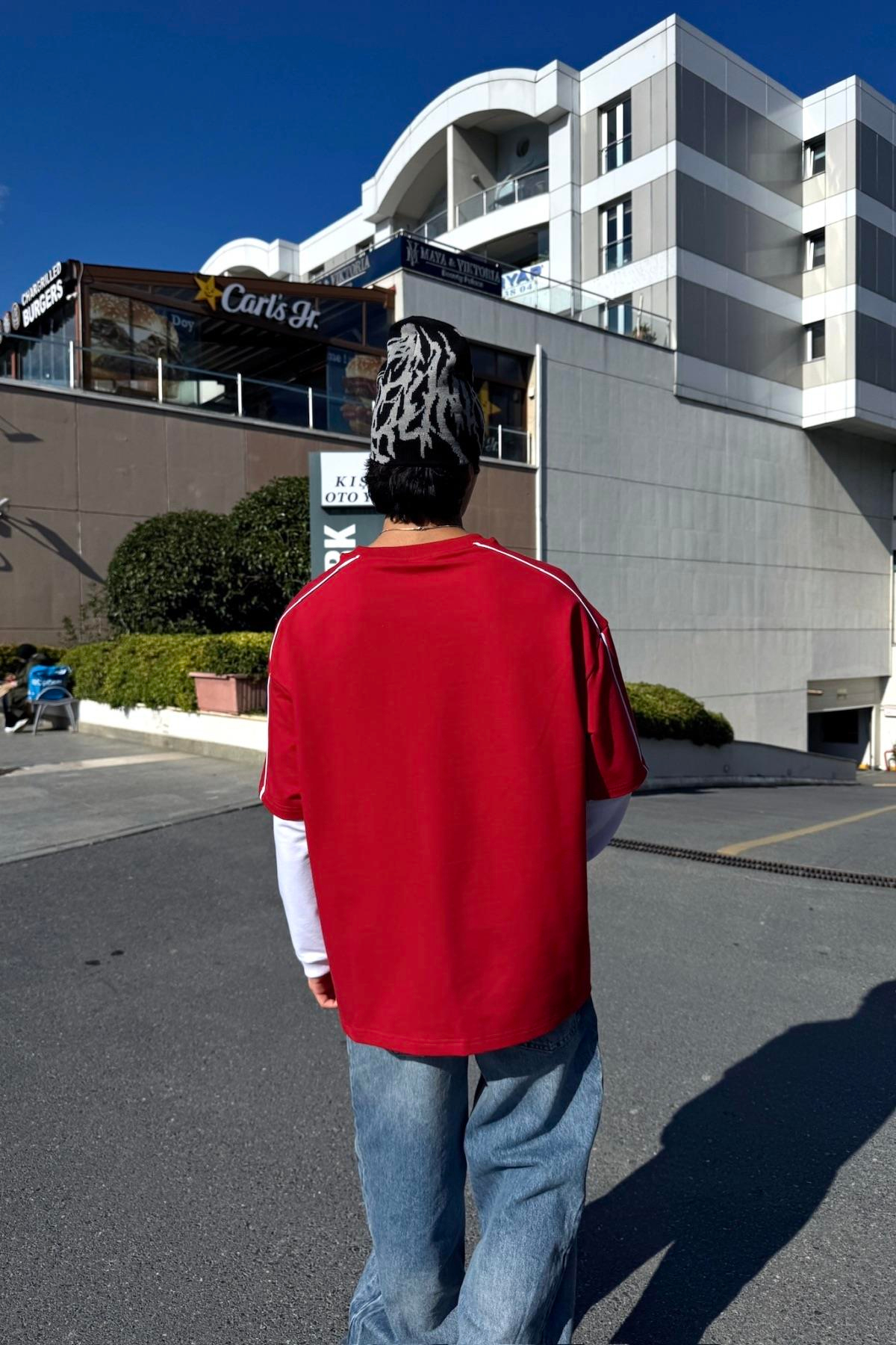 Savage Baskılı Kırmızı Oversize Sweatshirt JC01