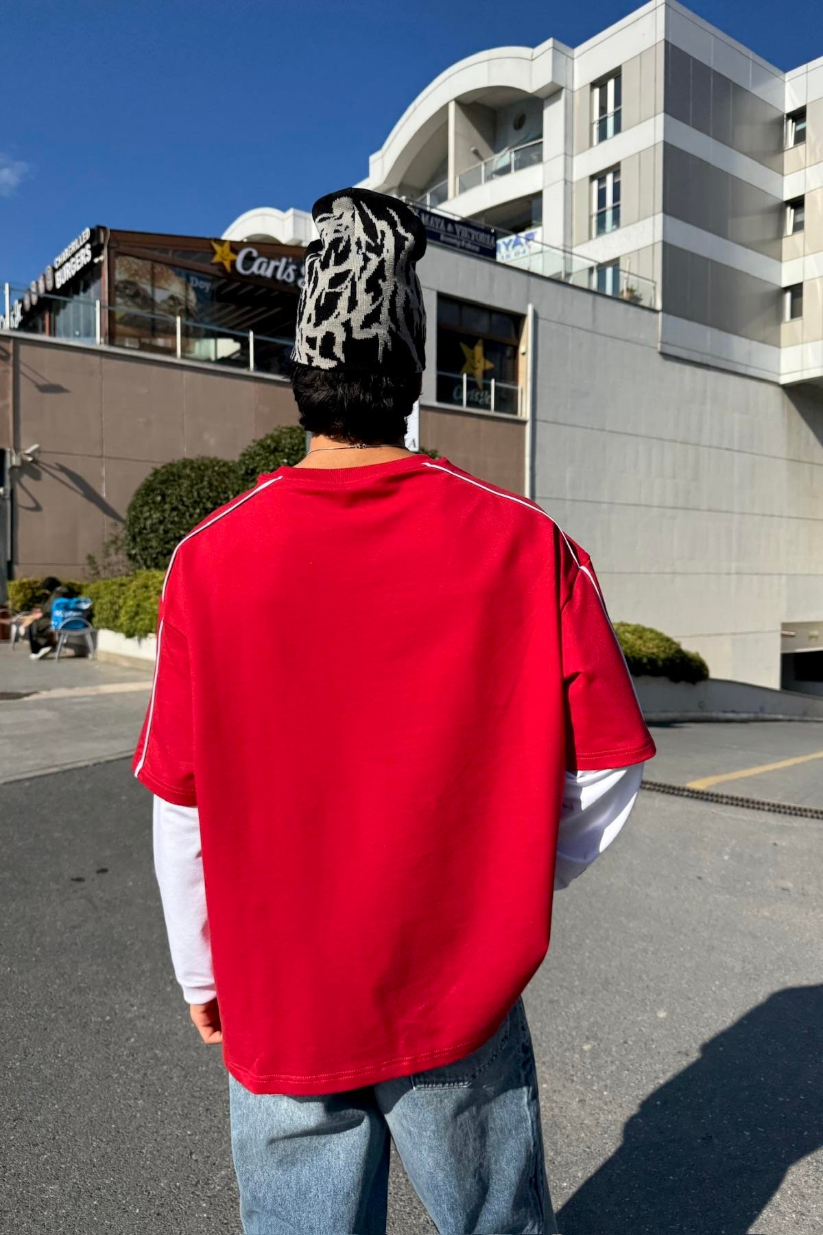 Savage Baskılı Kırmızı Oversize Sweatshirt JC01
