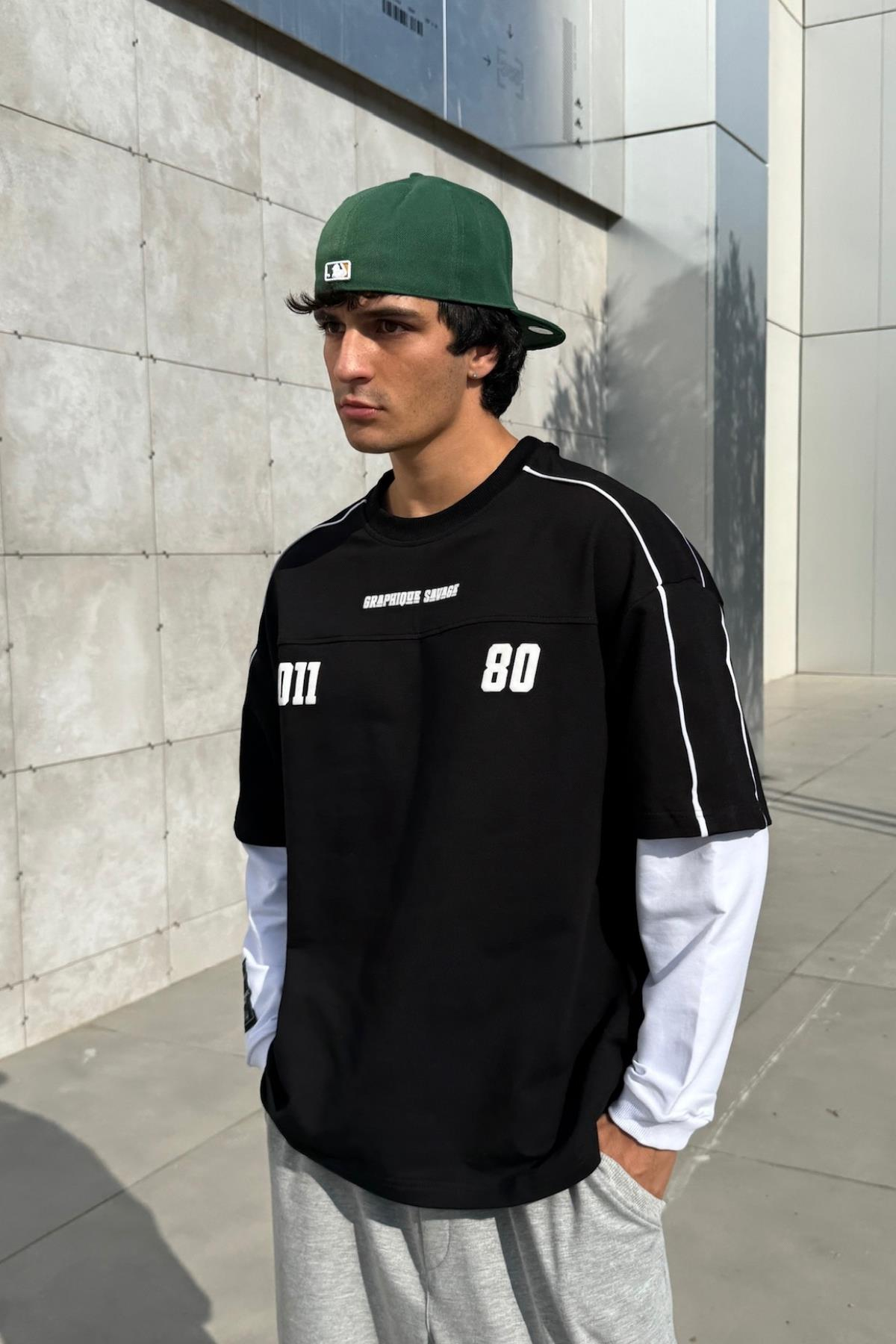 Savage Baskılı Siyah Oversize Sweatshirt JC01