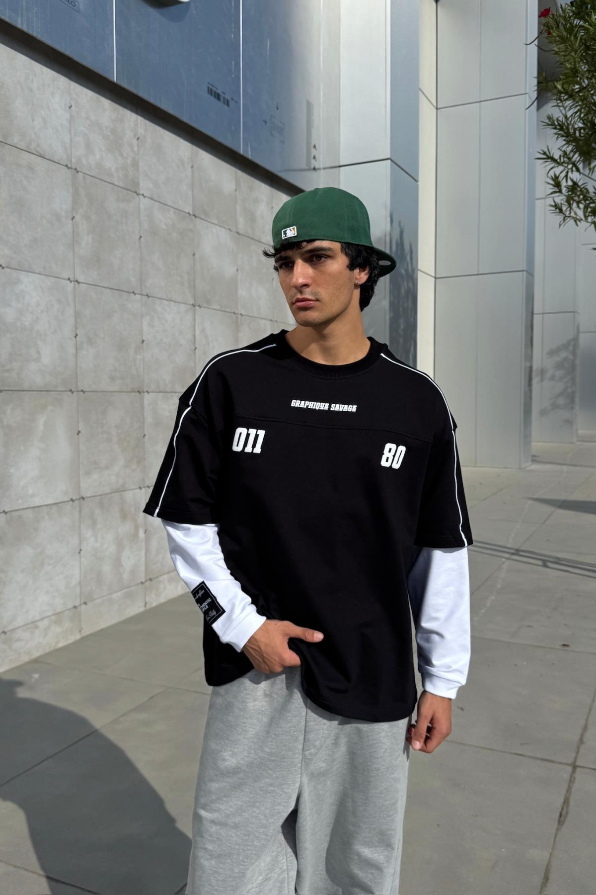 Savage Baskılı Siyah Oversize Sweatshirt JC01