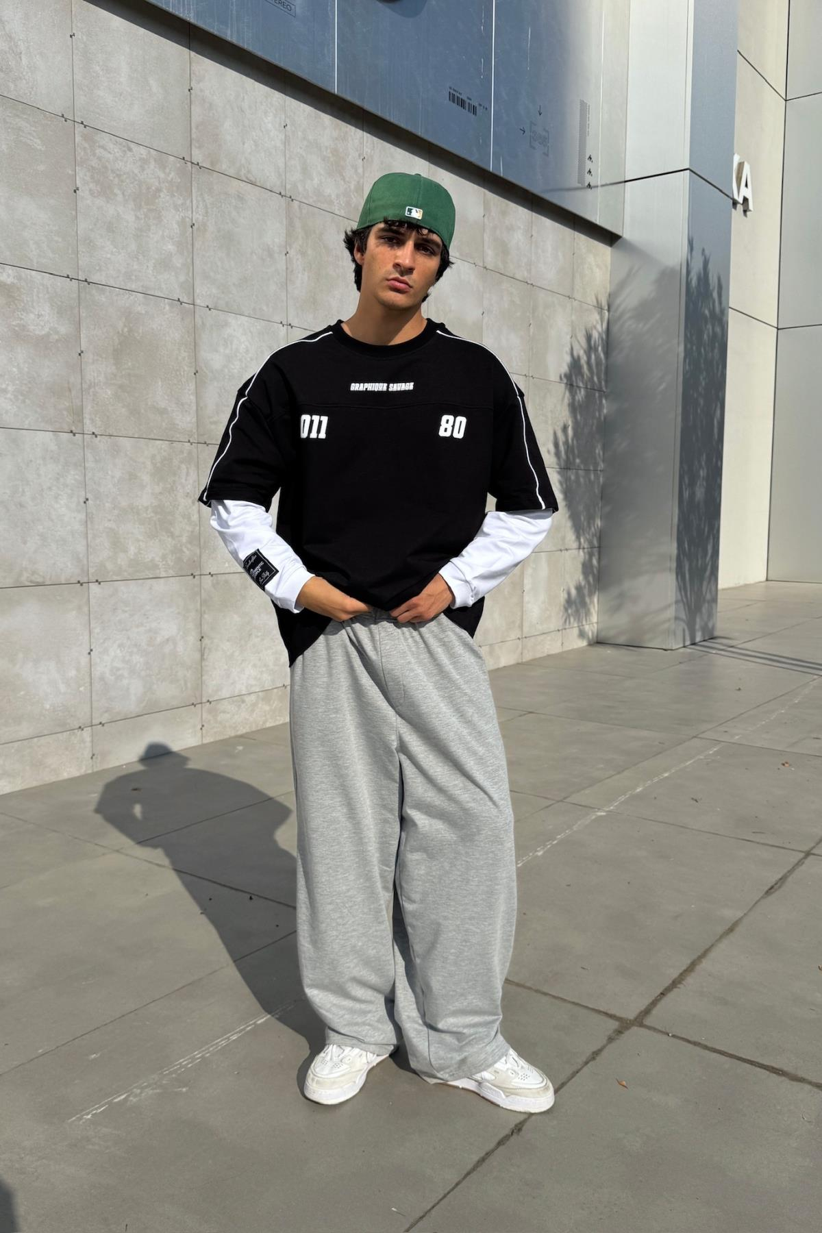 Savage Baskılı Siyah Oversize Sweatshirt JC01