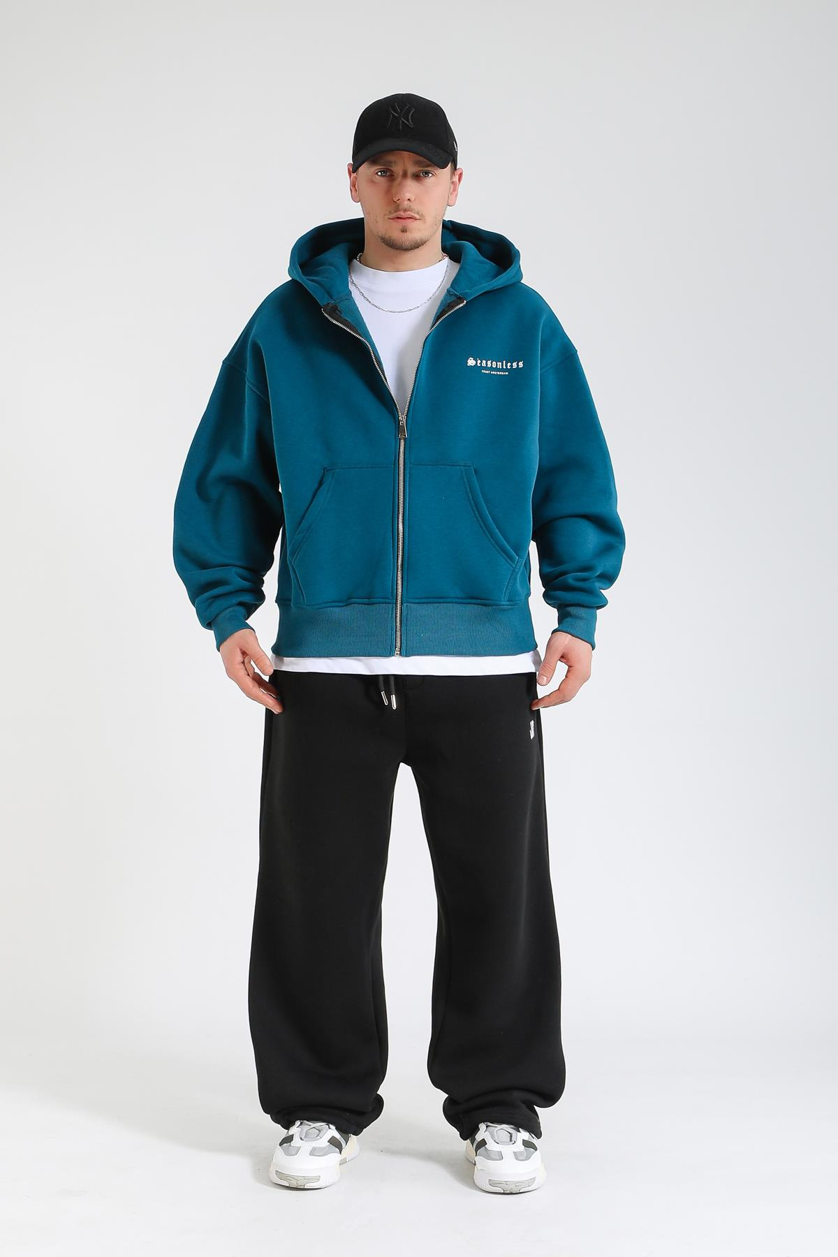 Seasonless Baskılı Oversize Zipper Hoodie SW1378