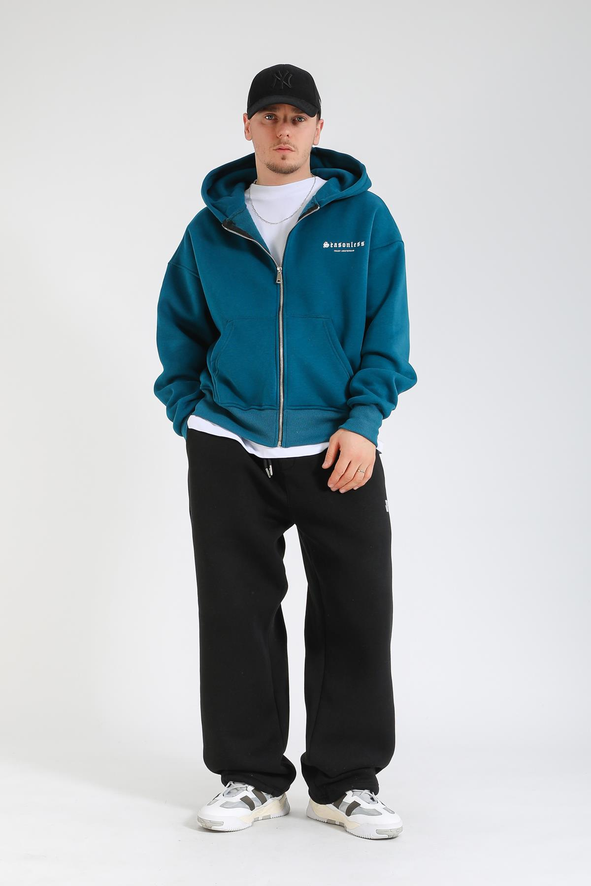 Seasonless Baskılı Oversize Zipper Hoodie SW1378
