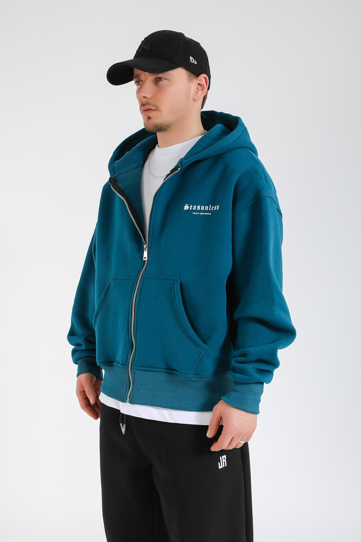 Seasonless Baskılı Oversize Zipper Hoodie SW1378