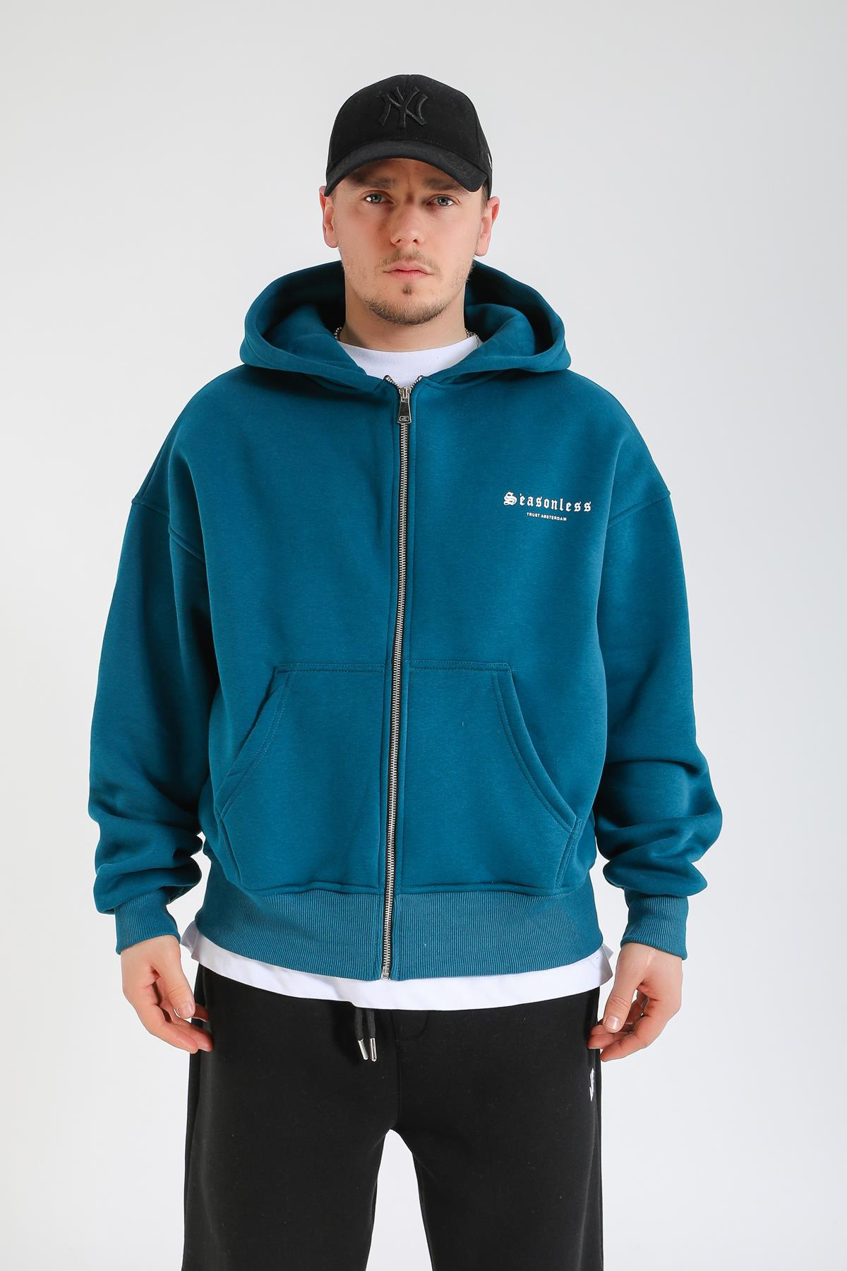Seasonless Baskılı Oversize Zipper Hoodie SW1378