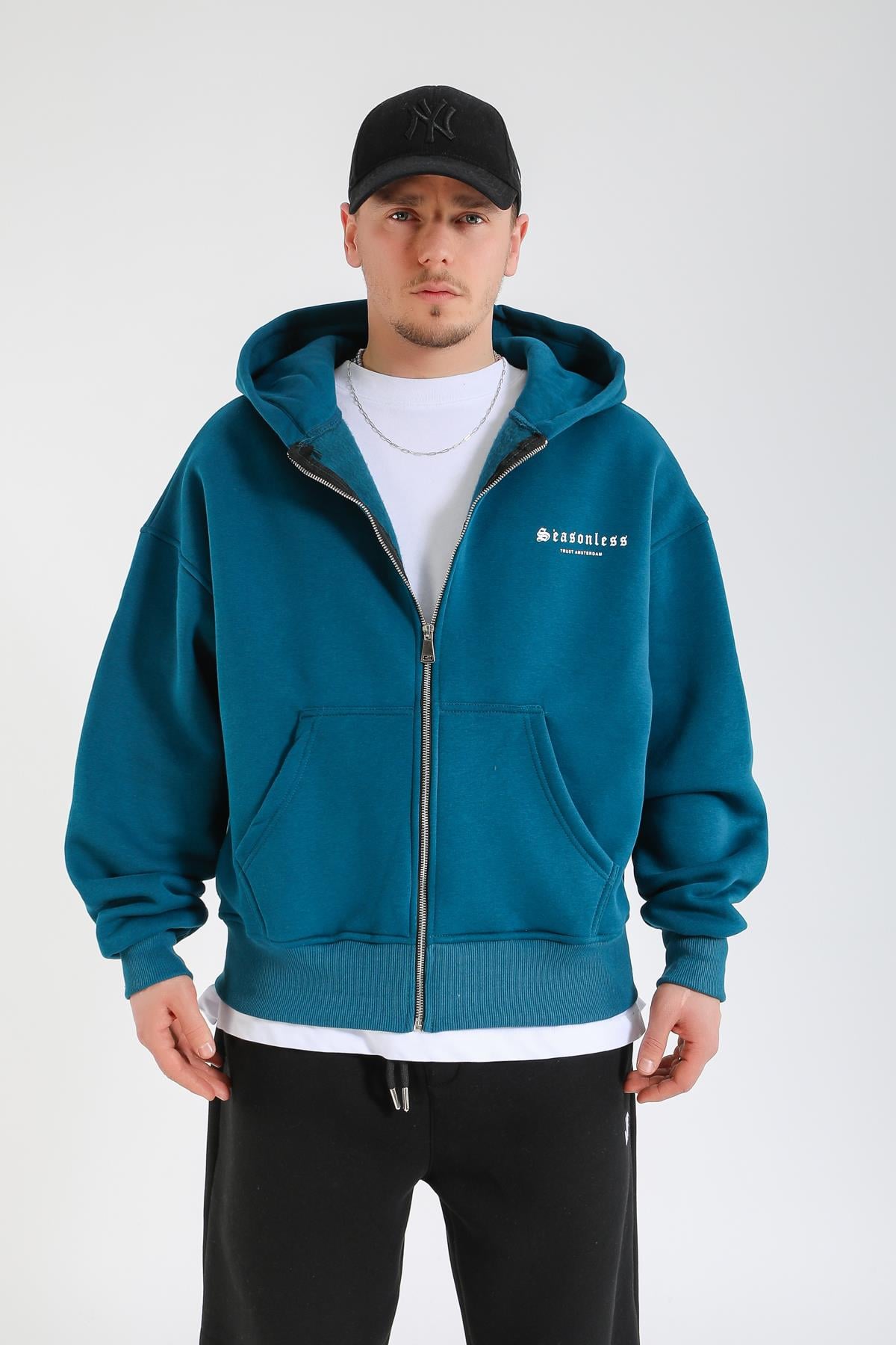 Seasonless Baskılı Oversize Zipper Hoodie SW1378