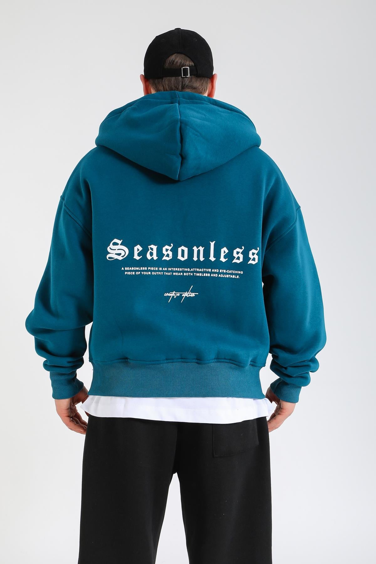 Seasonless Baskılı Oversize Zipper Hoodie SW1378