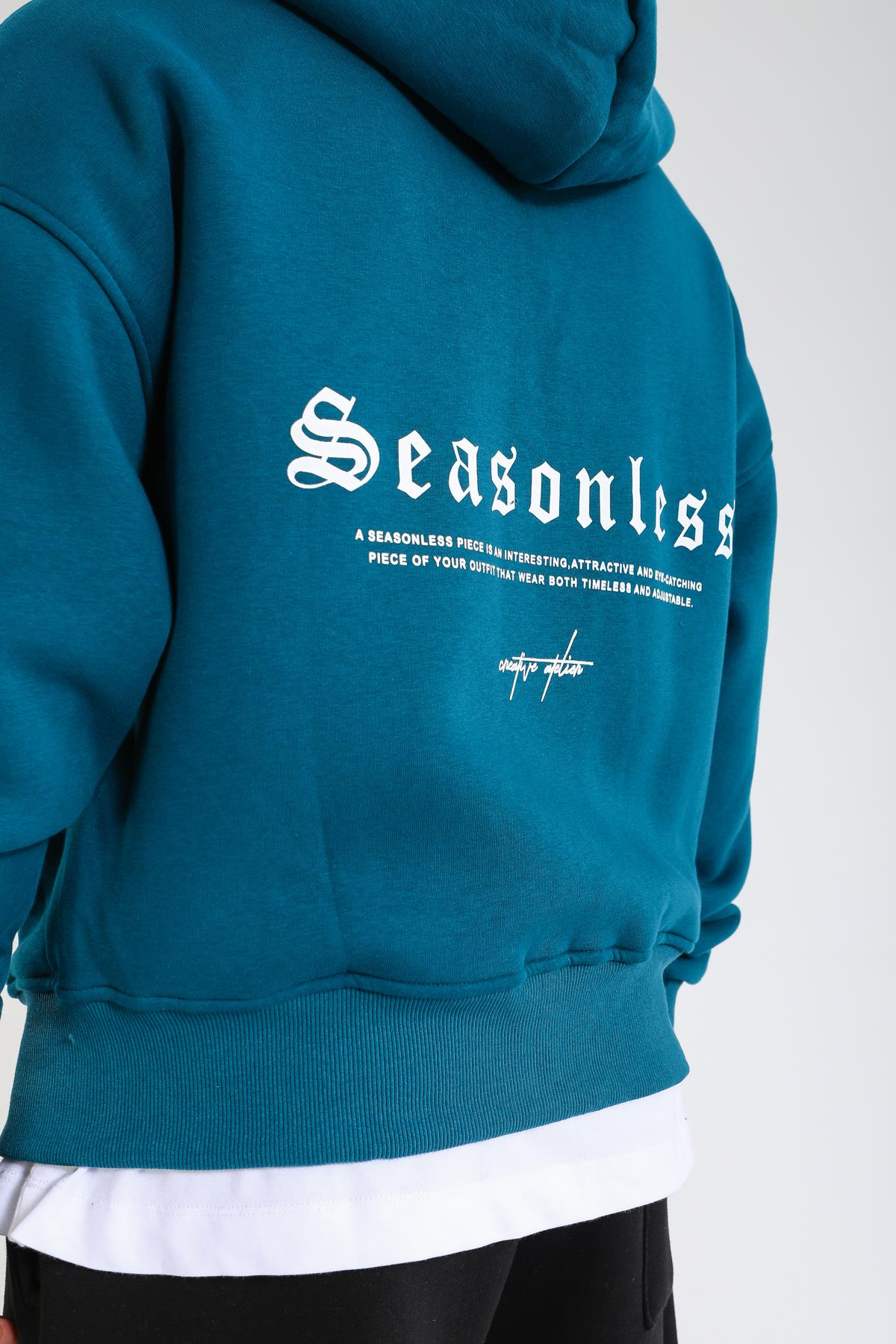 Seasonless Baskılı Oversize Zipper Hoodie SW1378