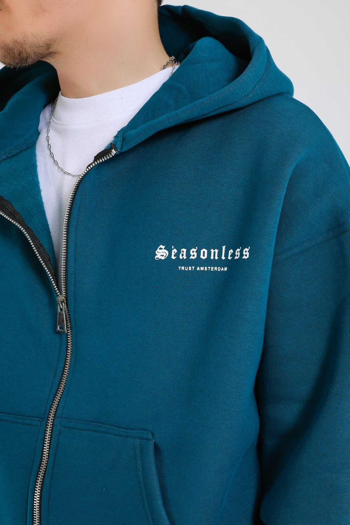 Seasonless Baskılı Oversize Zipper Hoodie SW1378