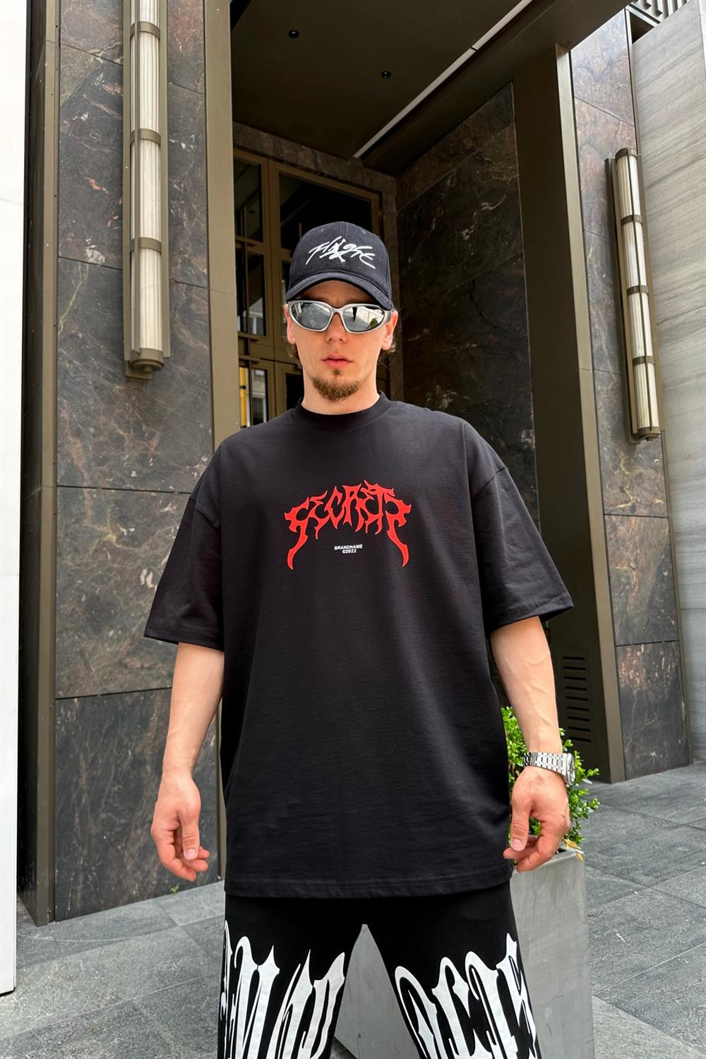 Secret Siyah Baskılı Oversize Tshirt T754