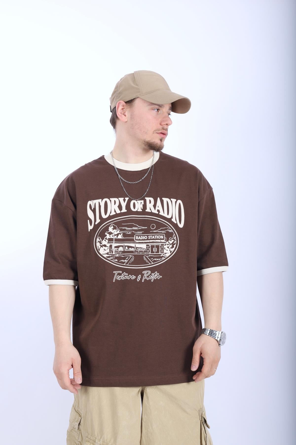Şerit Detay Kahve Oversize Tshirt T994