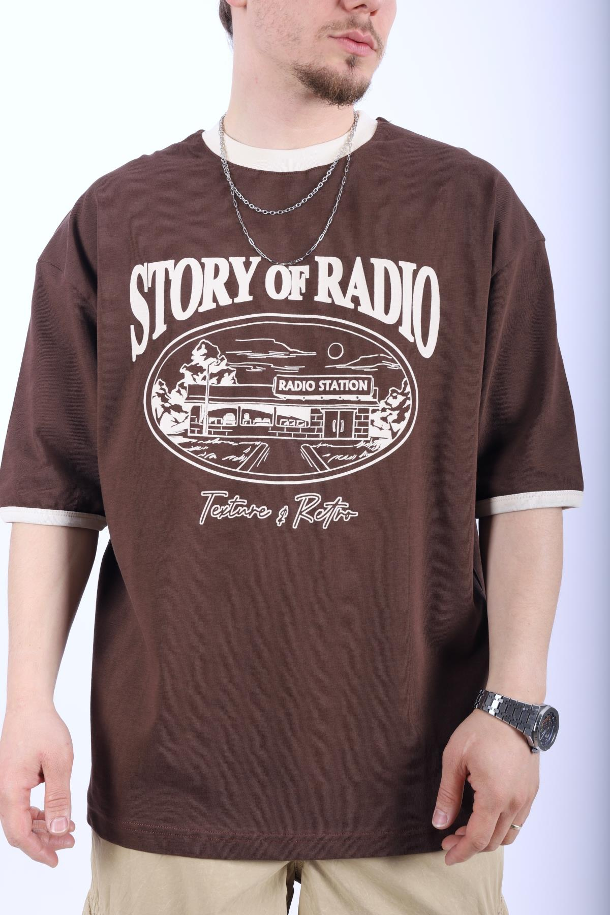 Şerit Detay Kahve Oversize Tshirt T994