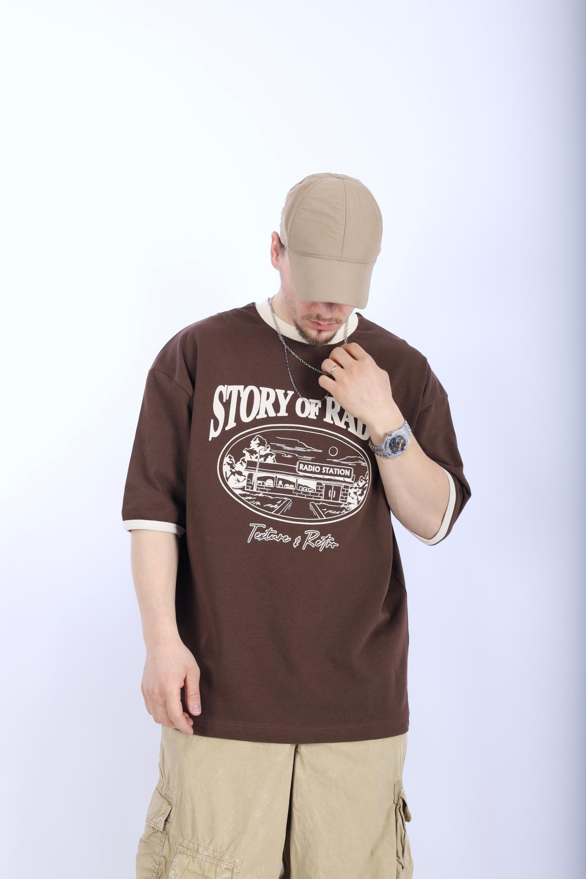 Şerit Detay Kahve Oversize Tshirt T994