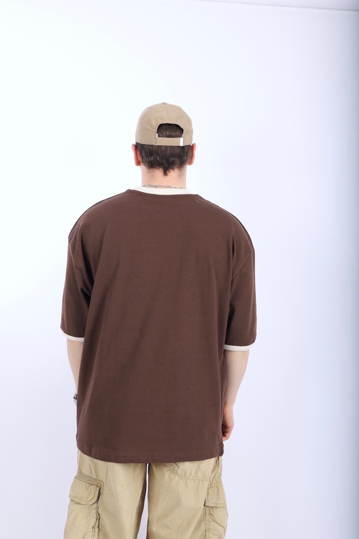 Şerit Detay Kahve Oversize Tshirt T994