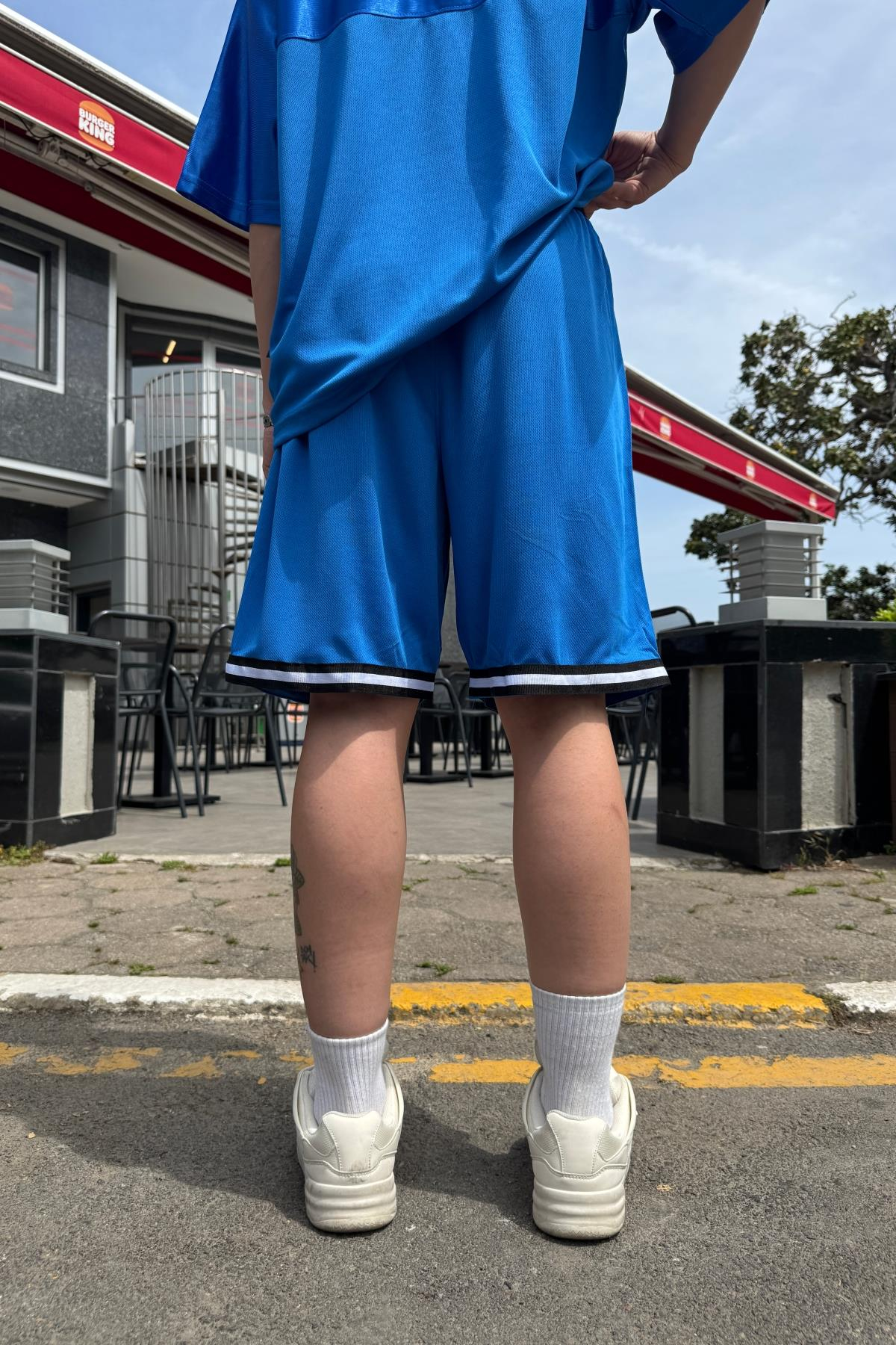 Şerit Detay Mavi Couture File Şort