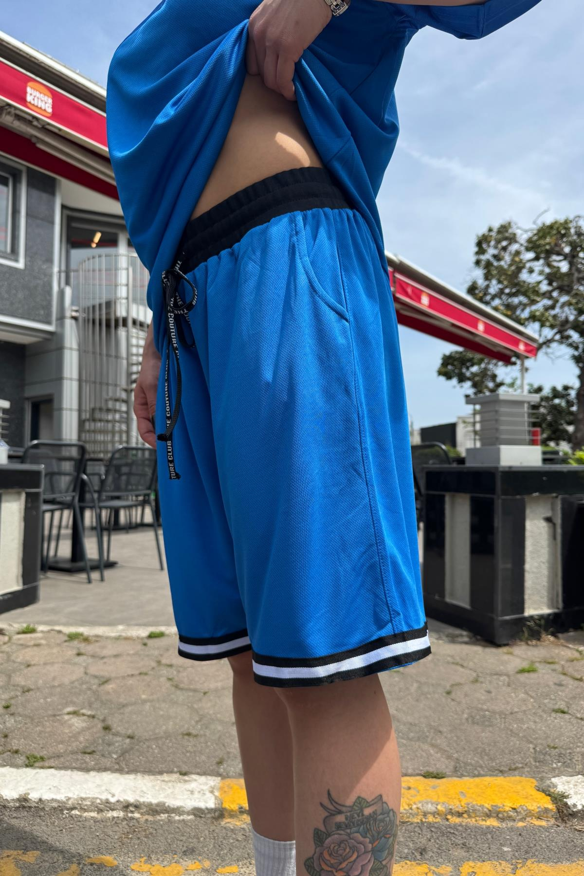 Şerit Detay Mavi Couture File Şort