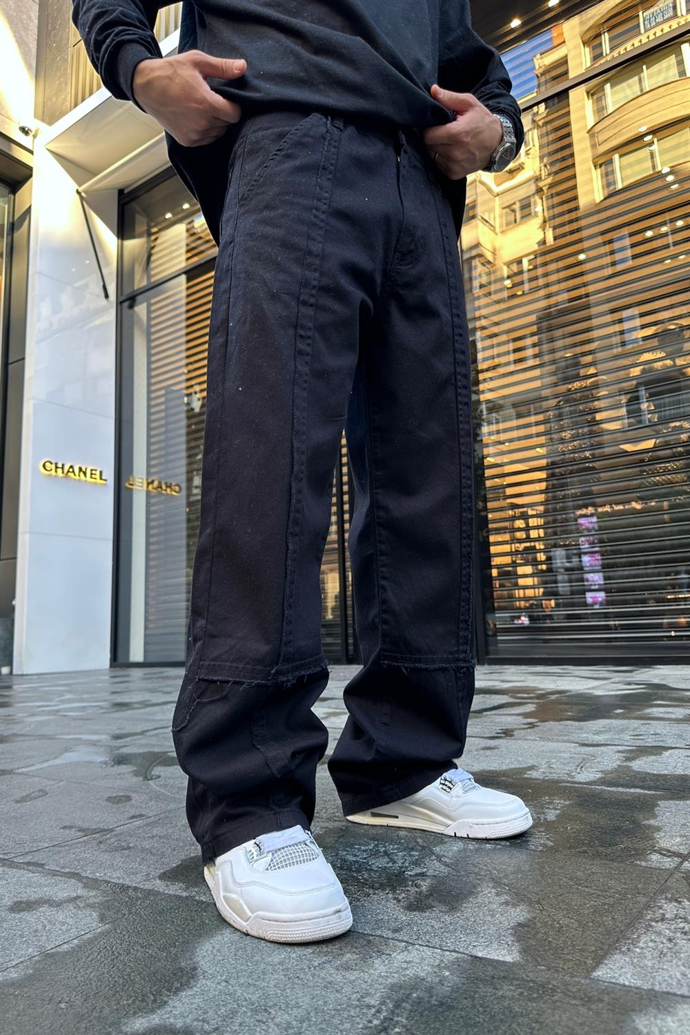Şerit Detay Siyah Jean Pantolon P804