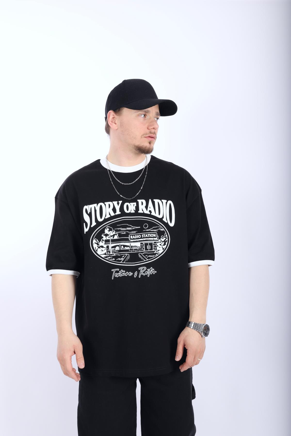 Şerit Detay Siyah Oversize Tshirt T993
