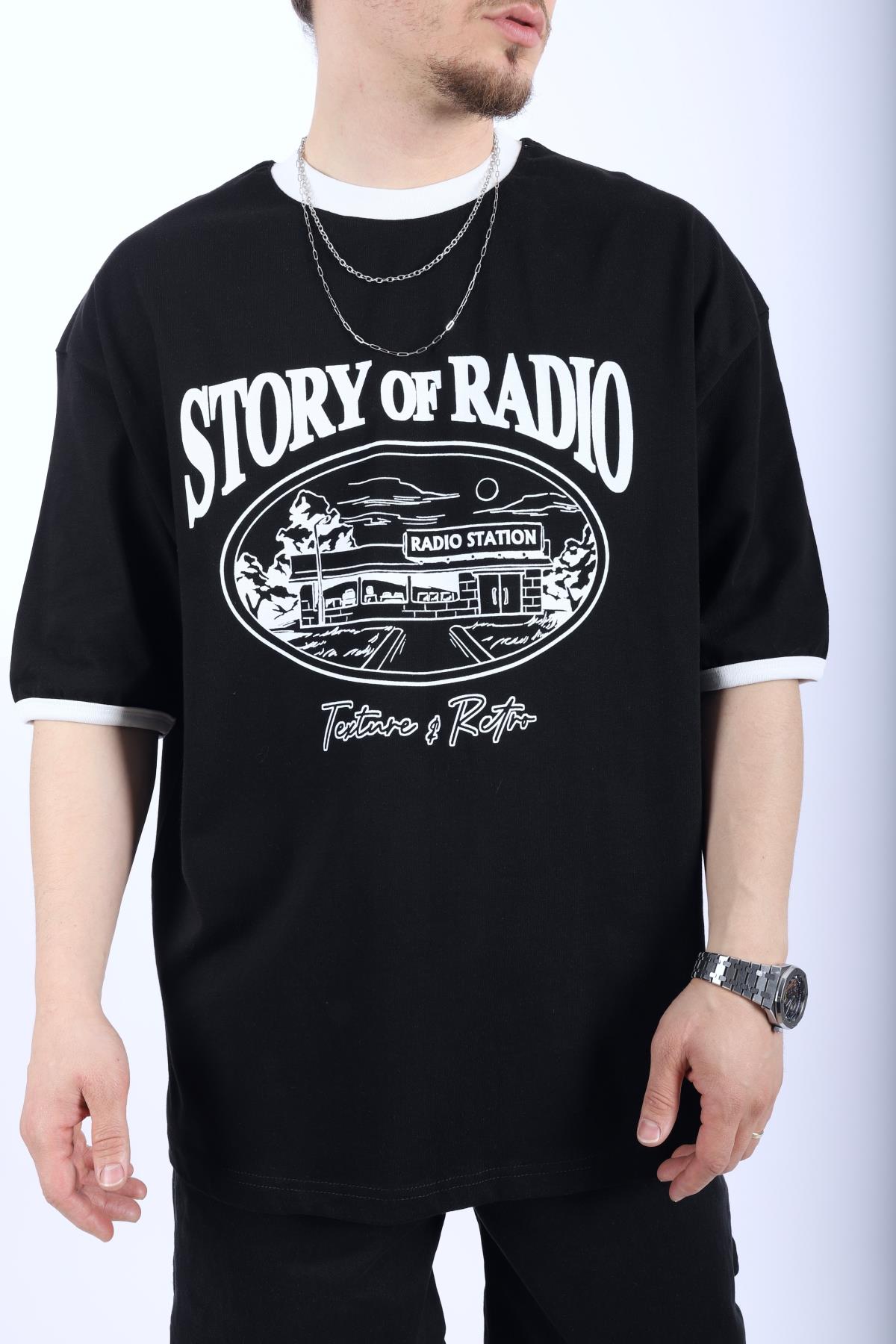 Şerit Detay Siyah Oversize Tshirt T993