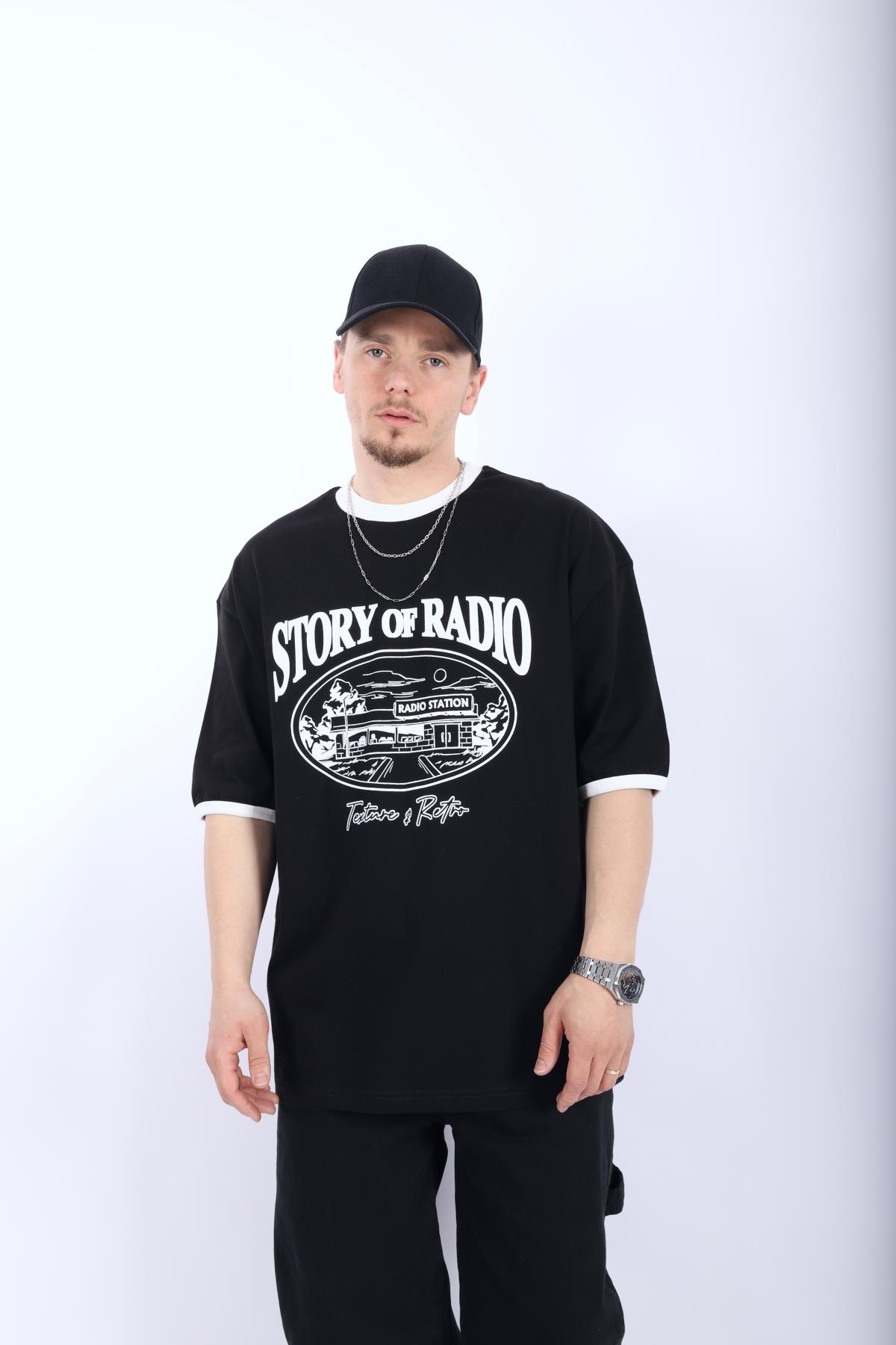 Şerit Detay Siyah Oversize Tshirt T993