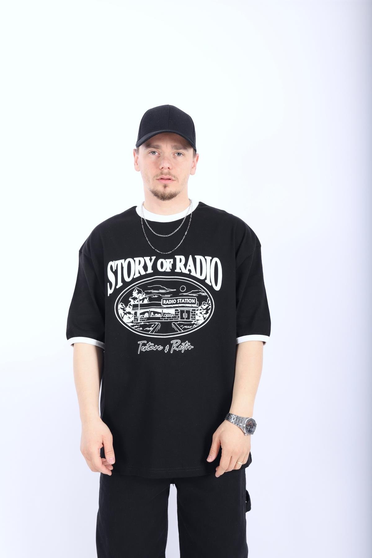 Şerit Detay Siyah Oversize Tshirt T993