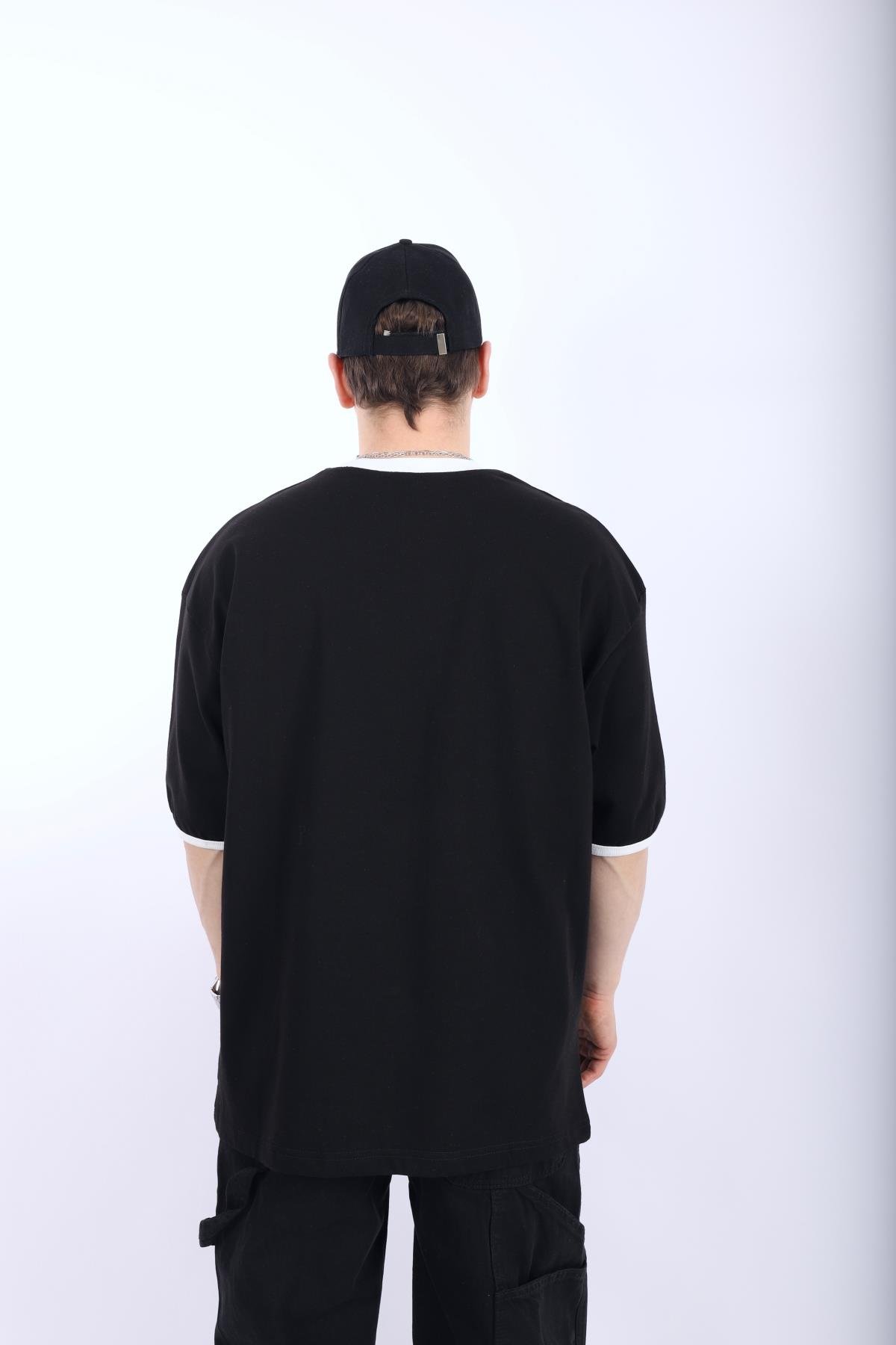 Şerit Detay Siyah Oversize Tshirt T993
