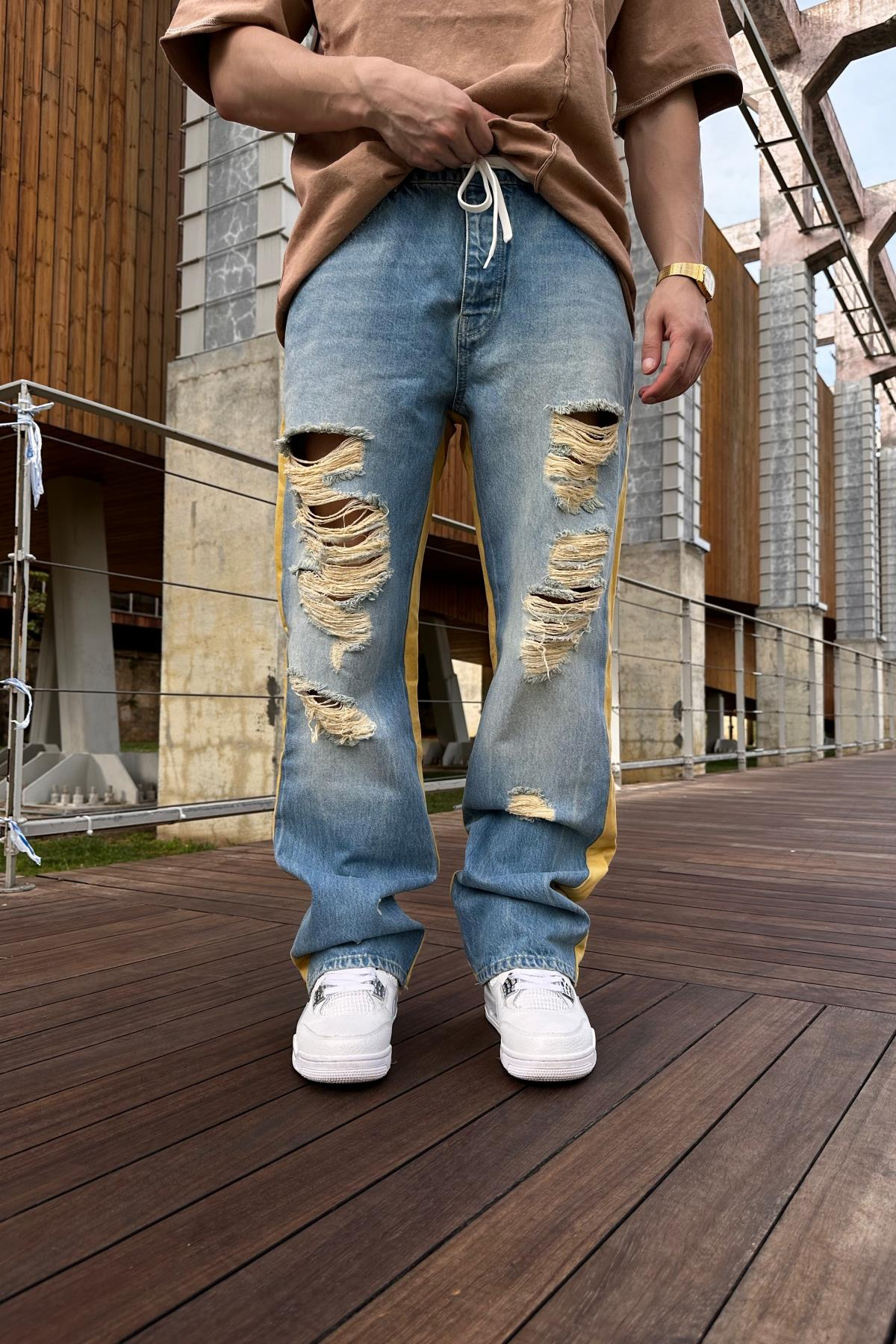 Şerit Detay Yırtık Jean Pantolon P949