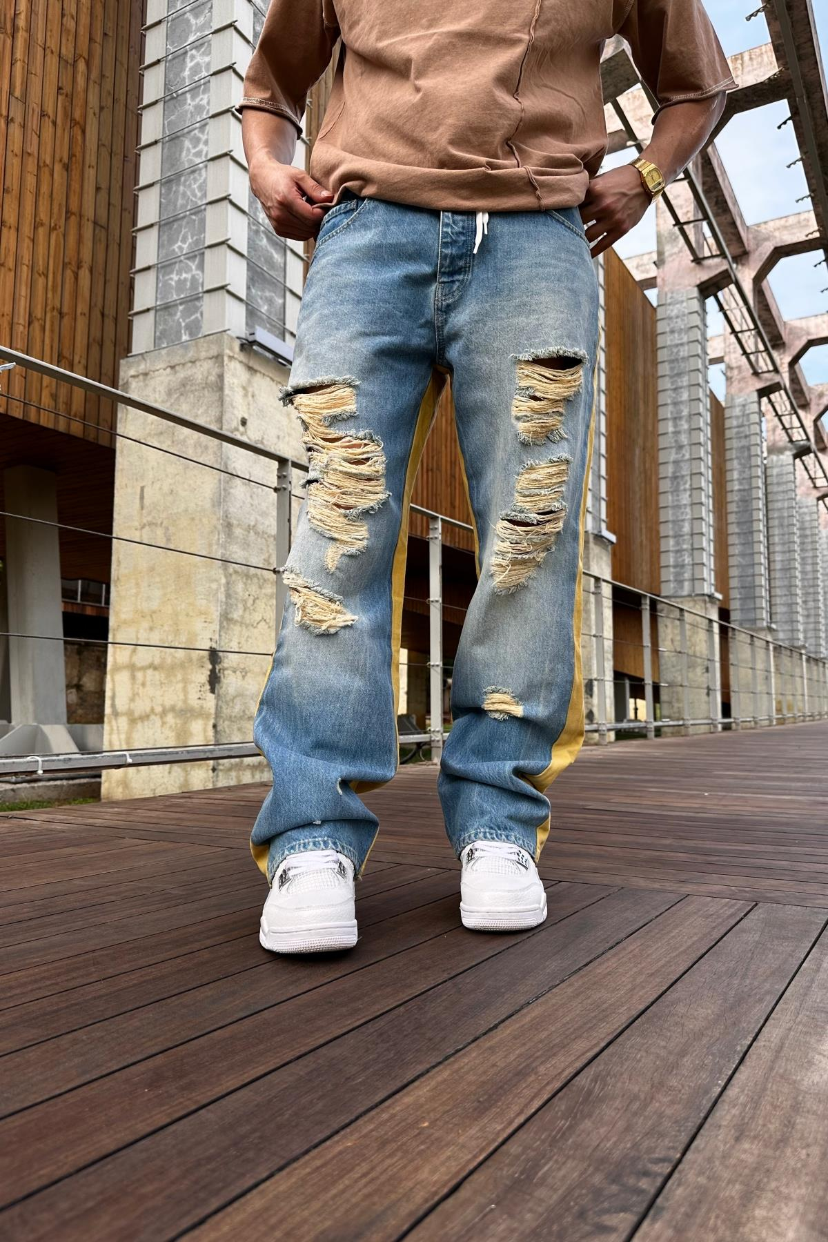 Şerit Detay Yırtık Jean Pantolon P949