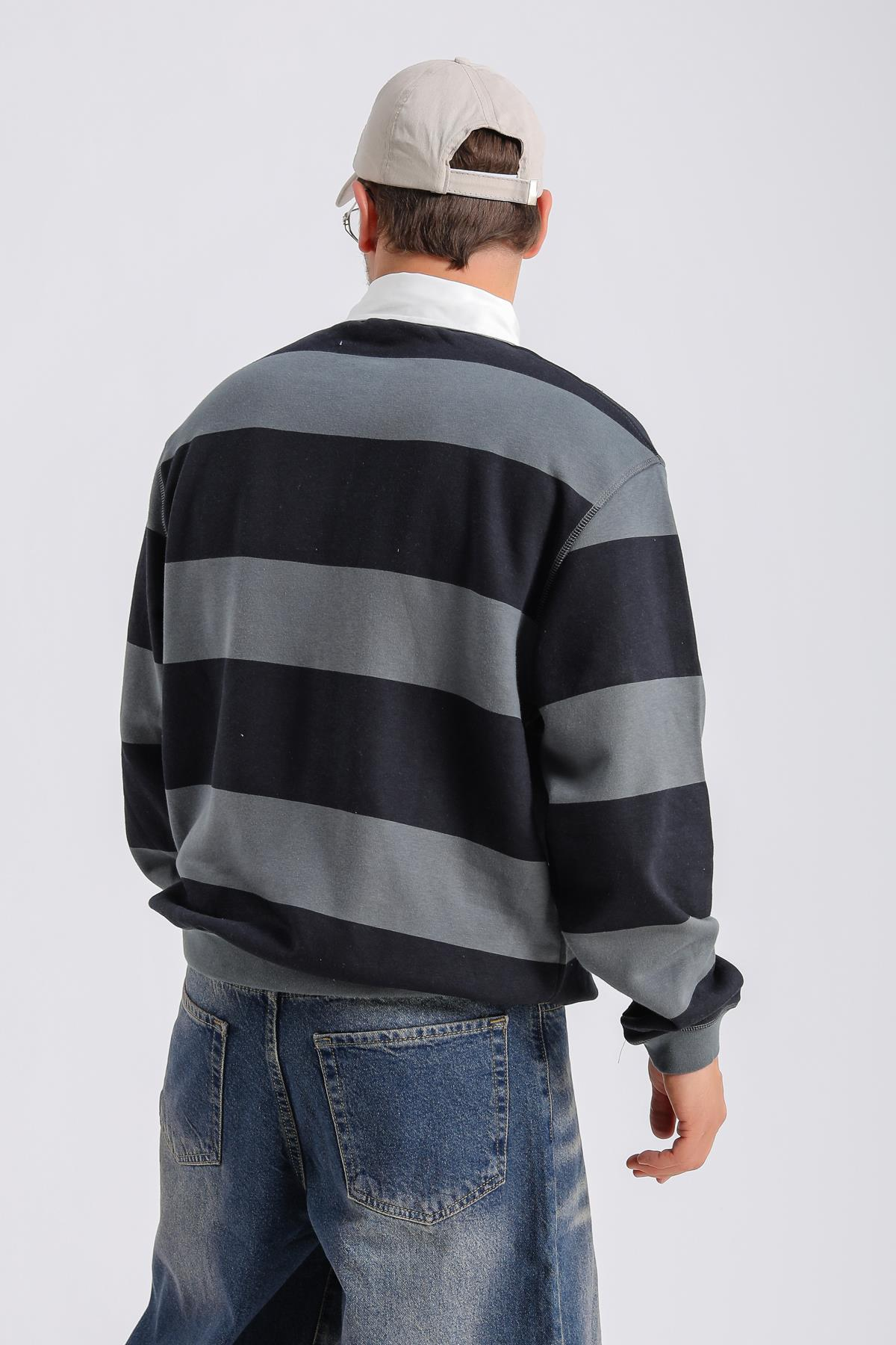 Şeritli Antasit Oversize Sleeved Tshirt SW1133