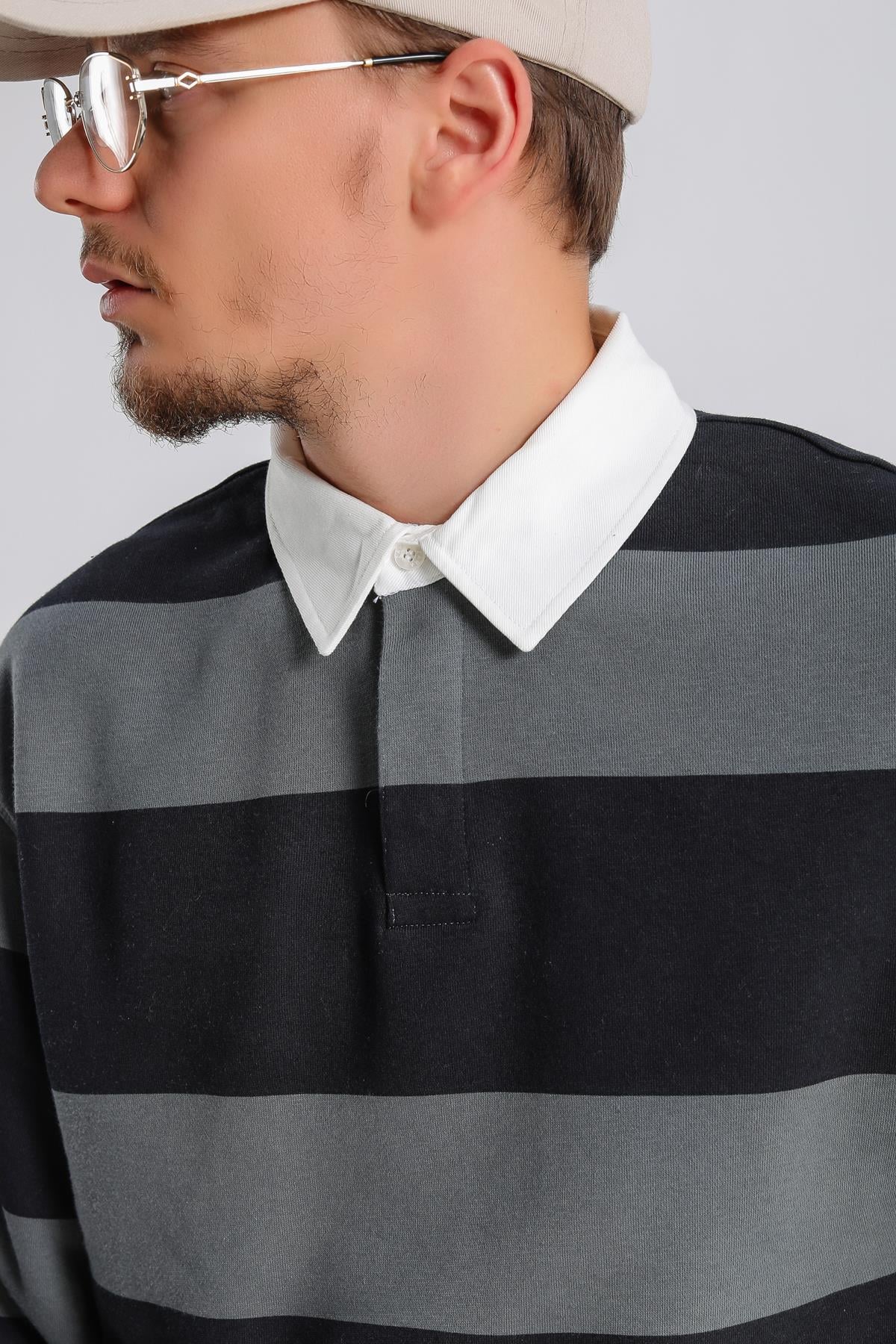 Şeritli Antasit Oversize Sleeved Tshirt SW1133