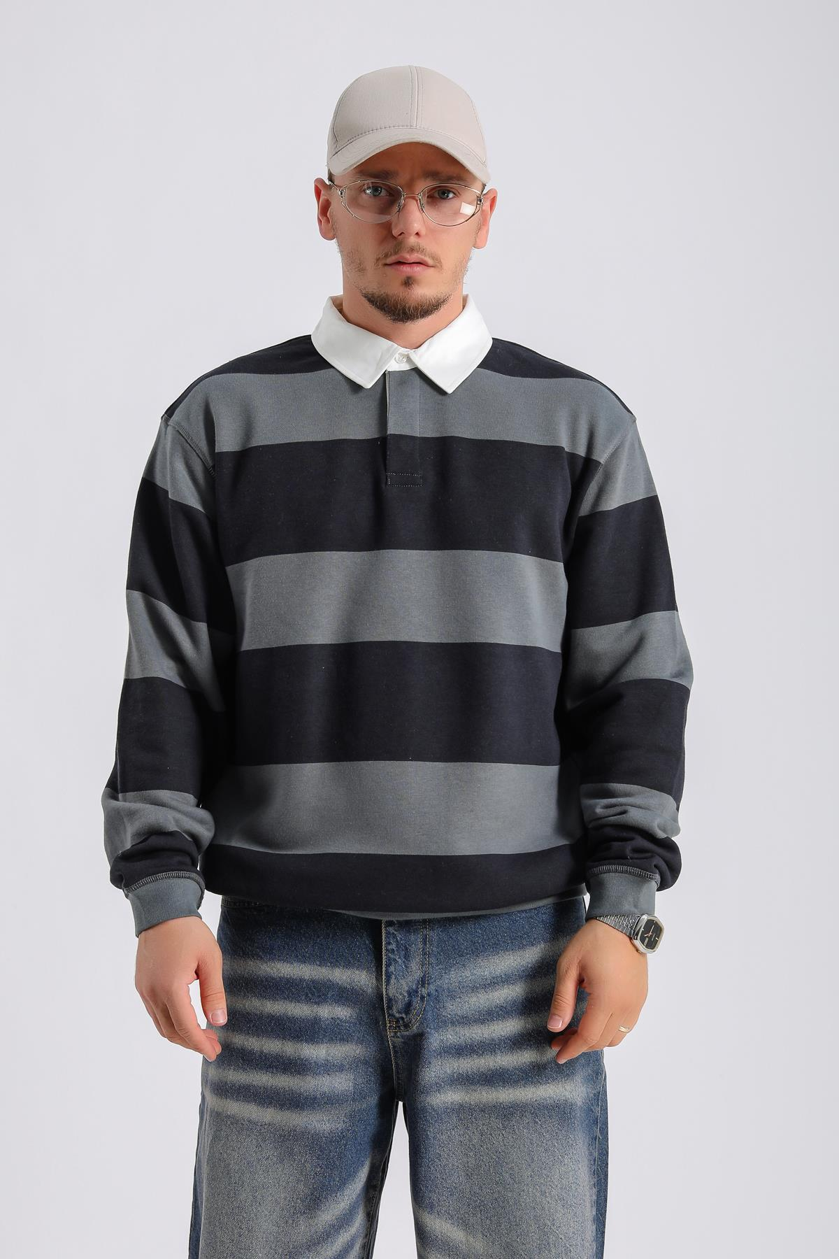 Şeritli Antasit Oversize Sleeved Tshirt SW1133