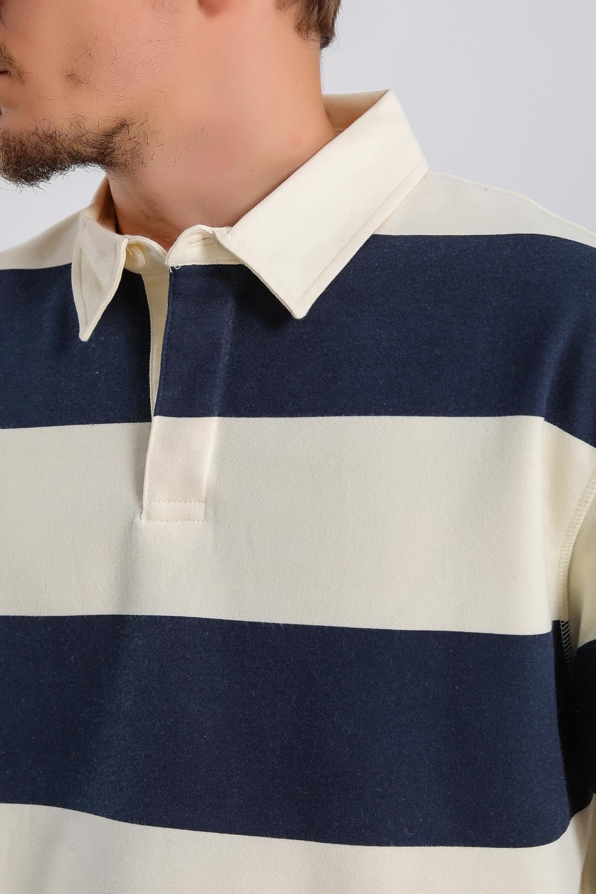 Şeritli Bej Oversize Sleeved Tshirt SW1131