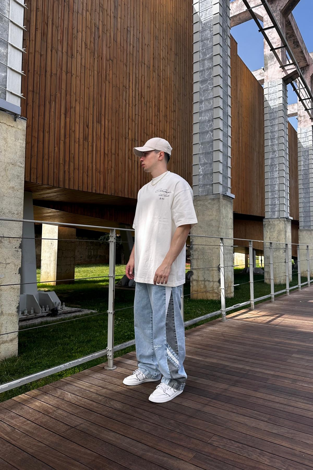 Şeritli Bel Lastikli Baggy Jean Pantolon P945