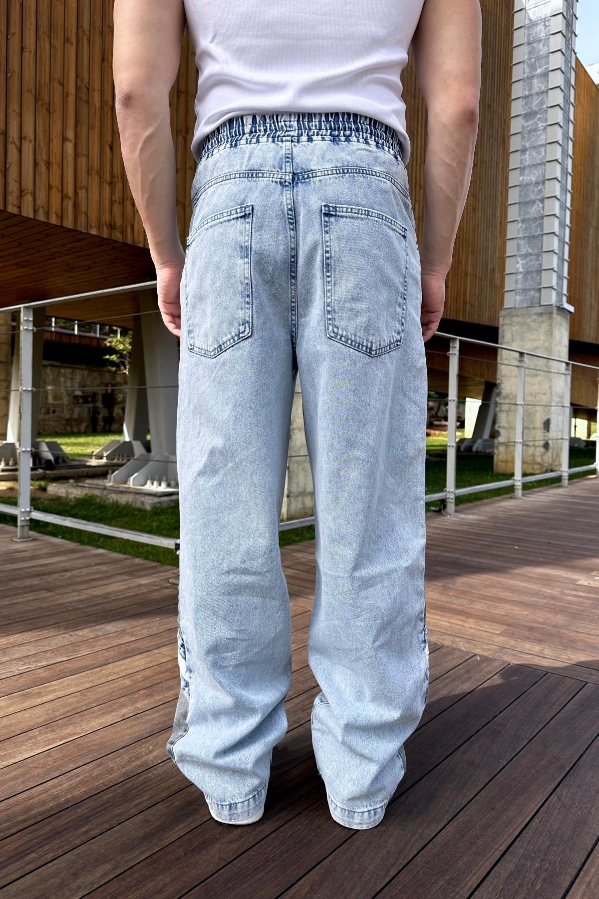 Şeritli Bel Lastikli Baggy Jean Pantolon P945
