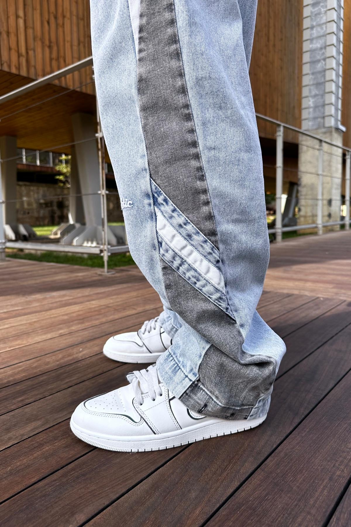 Şeritli Bel Lastikli Baggy Jean Pantolon P945