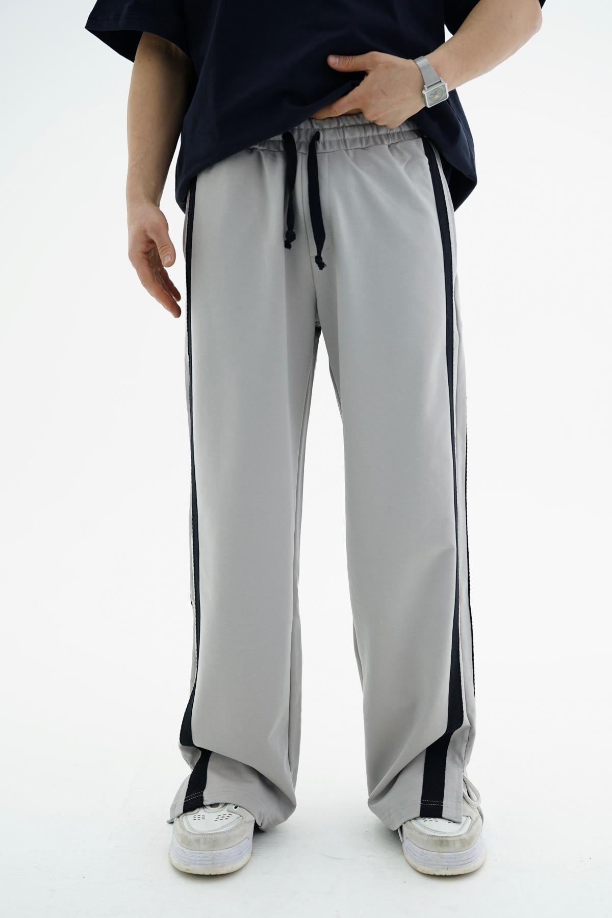 Şeritli Gri Baggy Eşofman Altı JC01 25K66