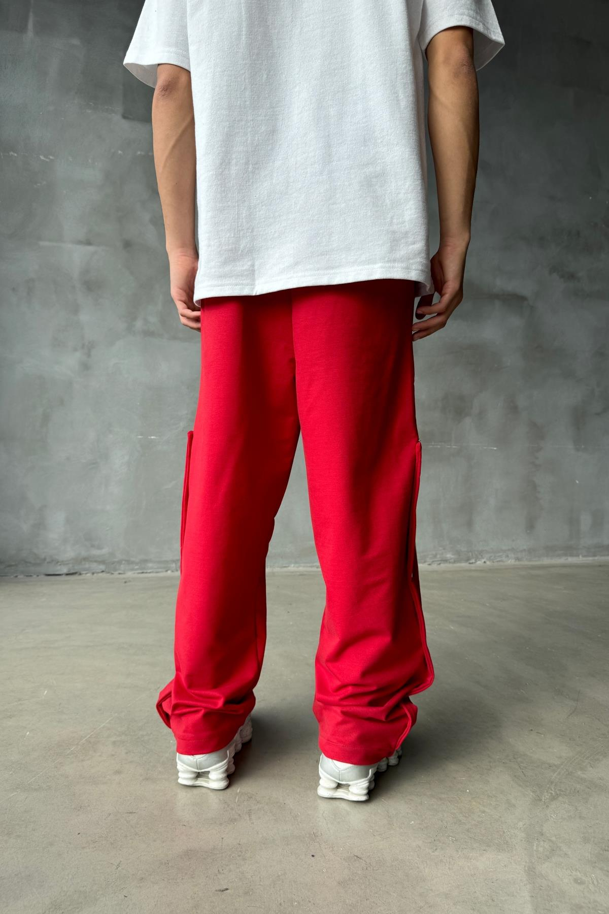 Şeritli Kırmızı Baggy Eşofman Altı JC01