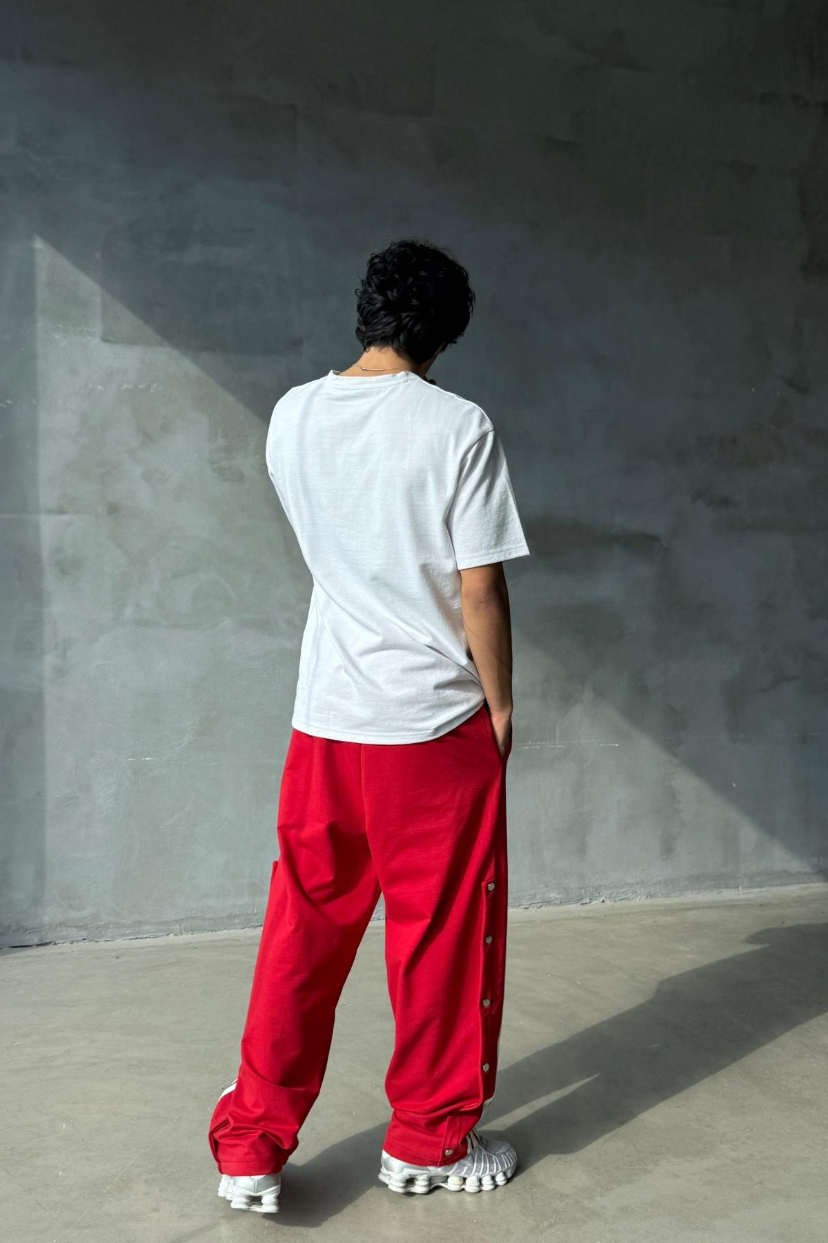 Şeritli Kırmızı Baggy Eşofman Altı JC01