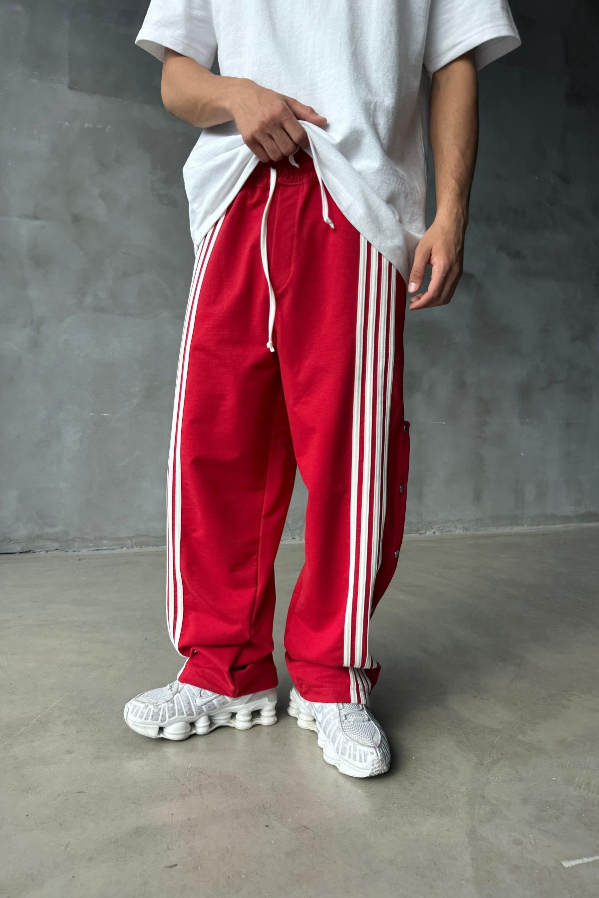 Şeritli Kırmızı Baggy Eşofman Altı JC01