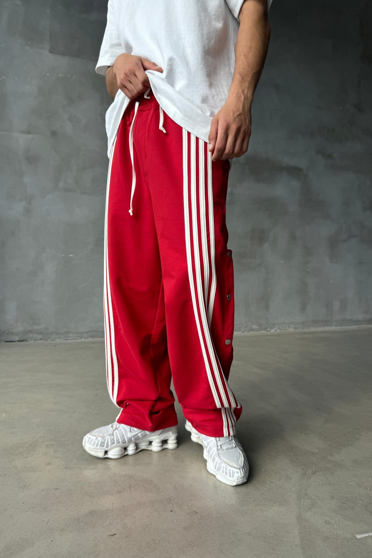 Şeritli Kırmızı Baggy Eşofman Altı JC01