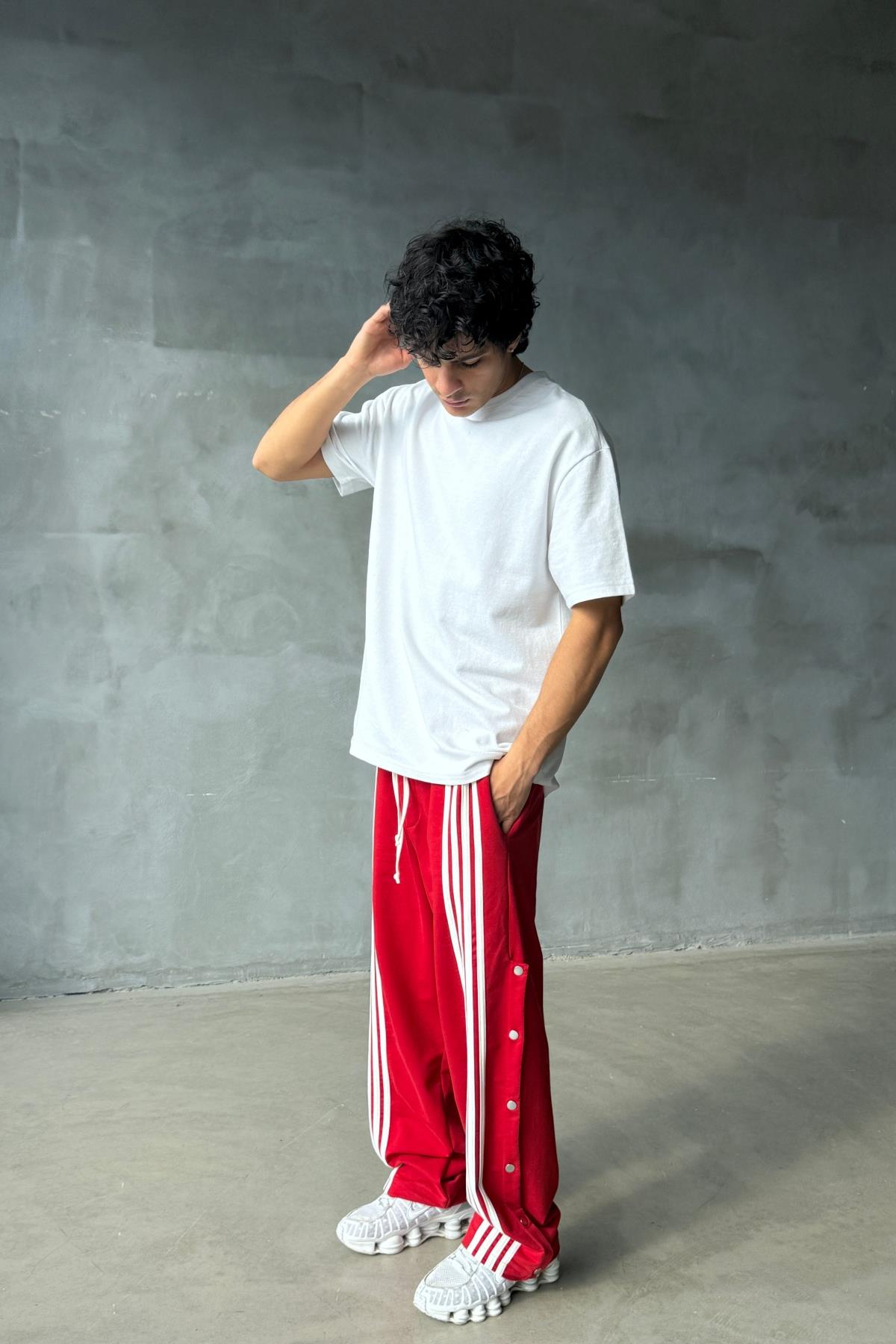 Şeritli Kırmızı Baggy Eşofman Altı JC01