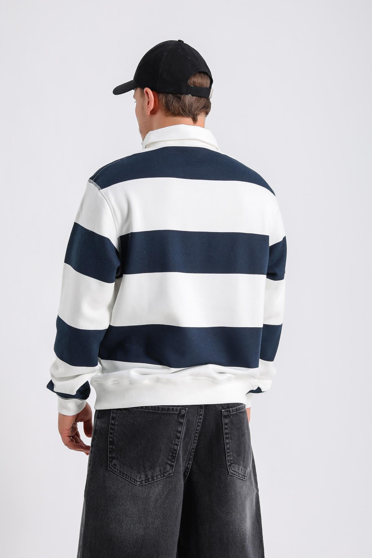 Şeritli Krem Oversize Sleeved Tshirt SW1132