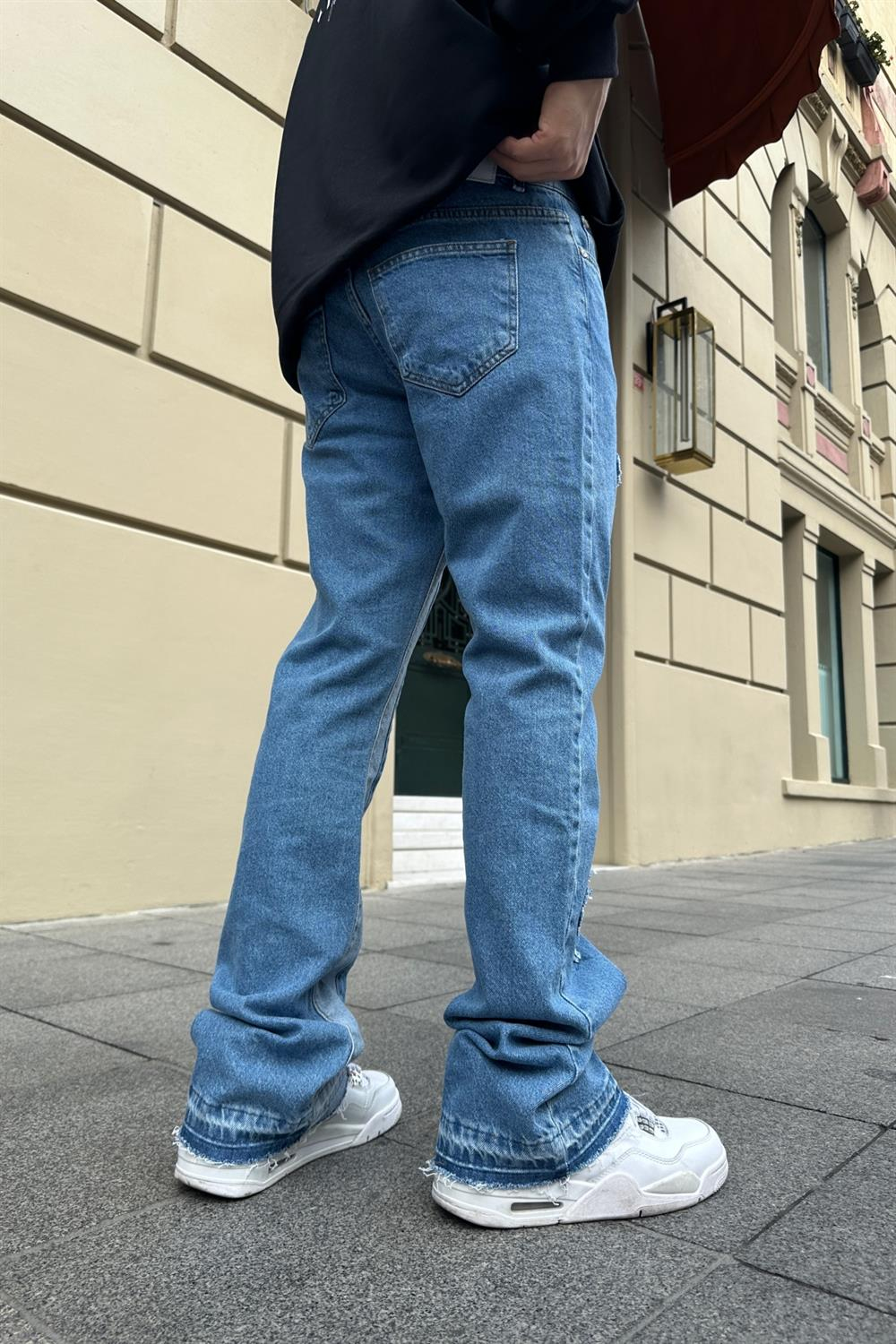 Şeritli Patch Detay Mavi Jean Pantolon P771