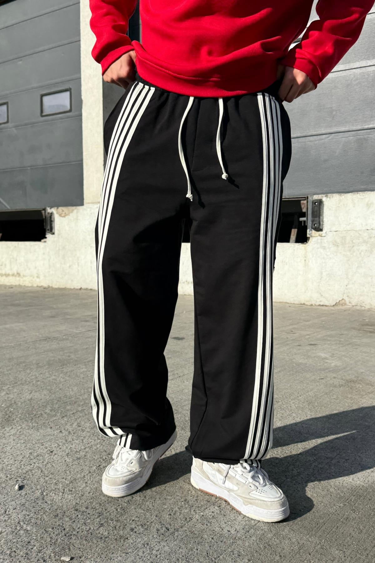 Şeritli Siyah Baggy Eşofman Altı JC01