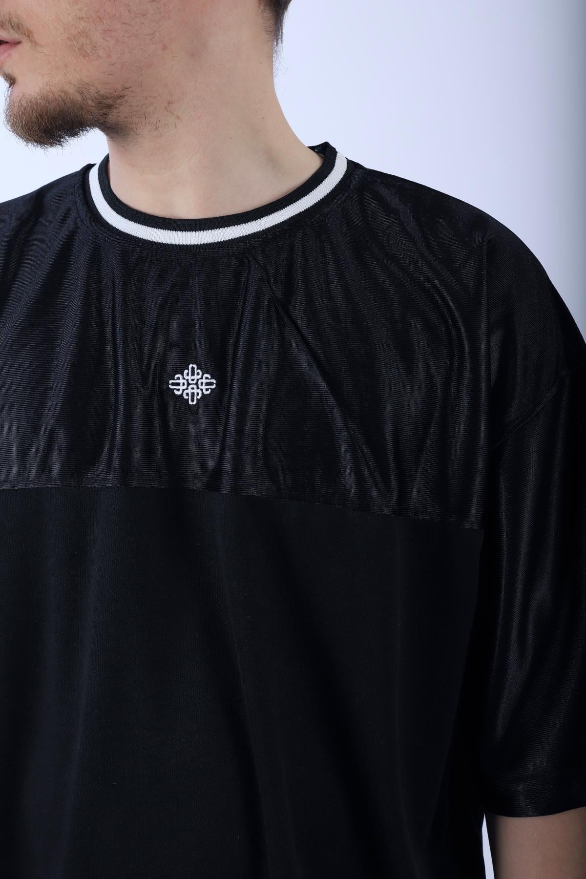 Şeritli Siyah Oversize Şort Tshirt Takım TKM139