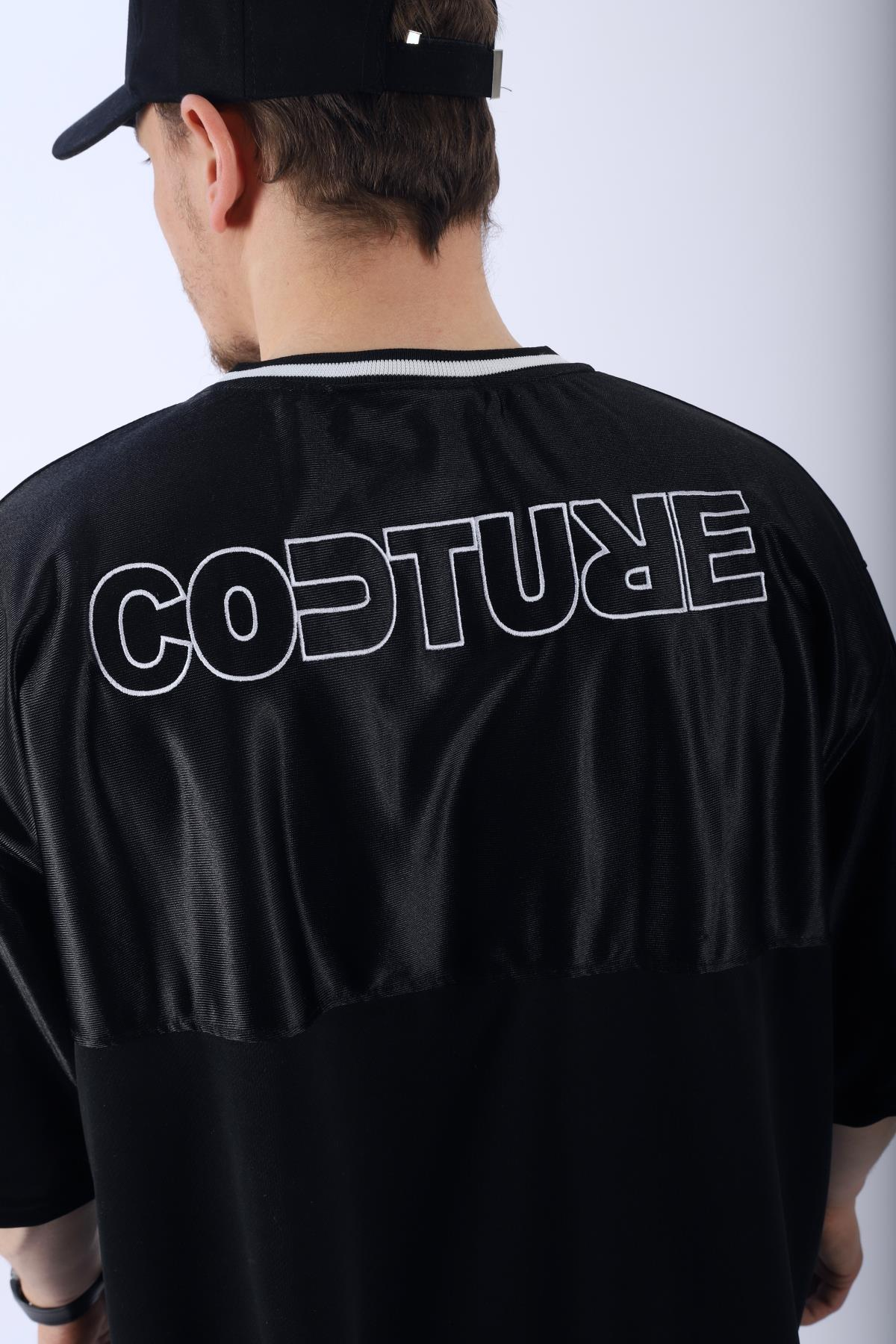 Şeritli Siyah Oversize Şort Tshirt Takım TKM139