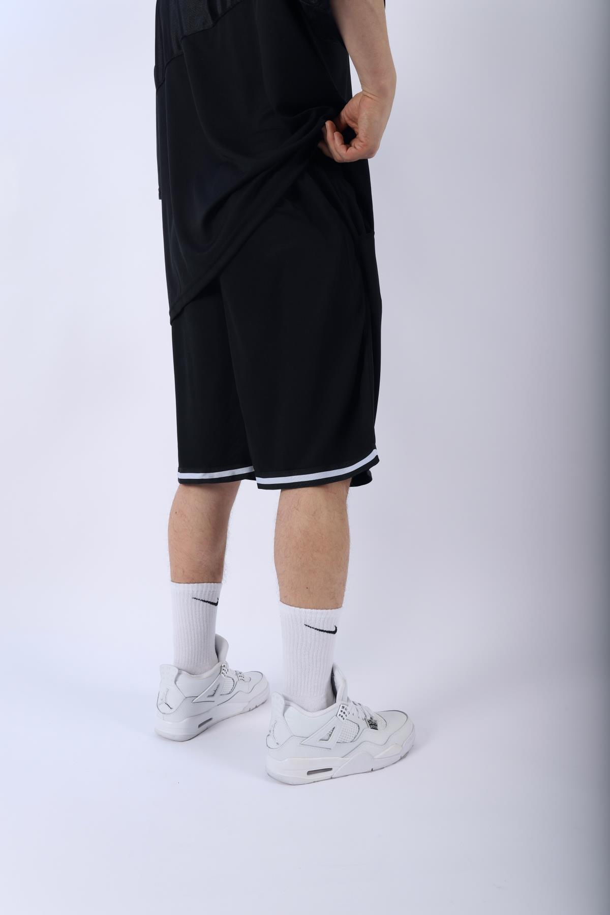 Şeritli Siyah Oversize Şort Tshirt Takım TKM139