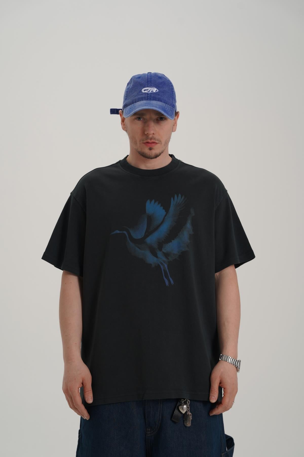 Shadow Baskılı Siyah Oversize Tshirt CT01 MRT26059